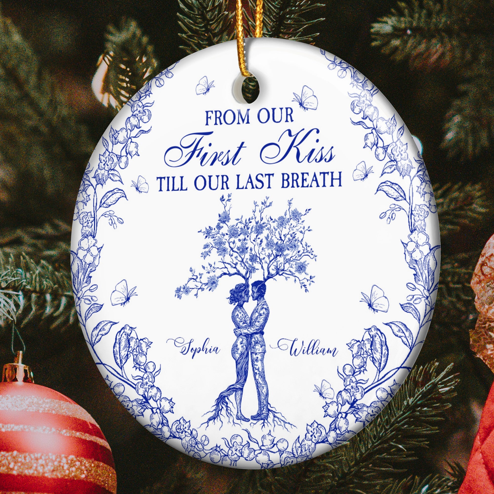 From Our First Kiss Till Our Last Breath Toile De Jouy - Personalized Ceramic Ornament