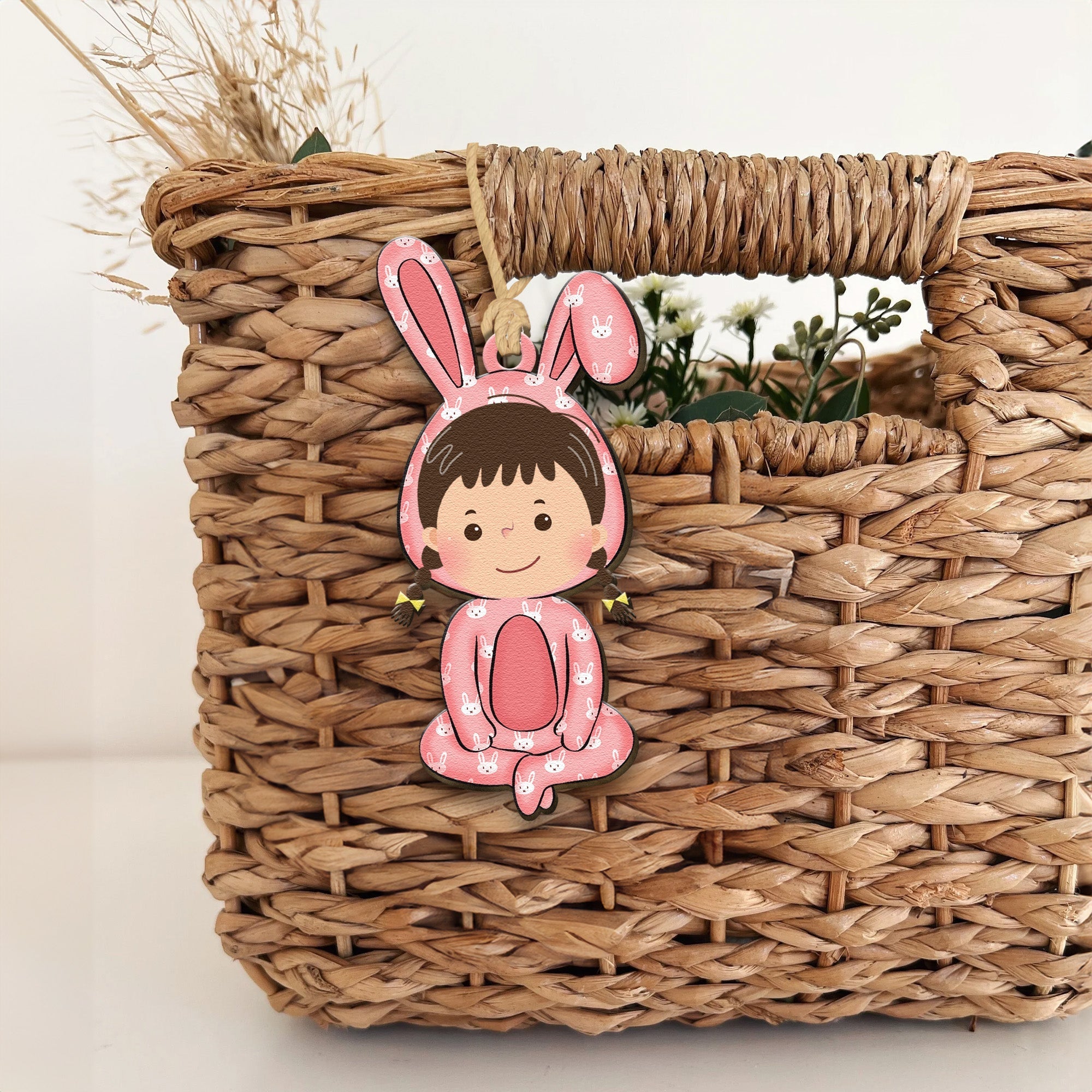 Funny Kid With An Easter Bunny Costume - Personalized Easter Basket Tags