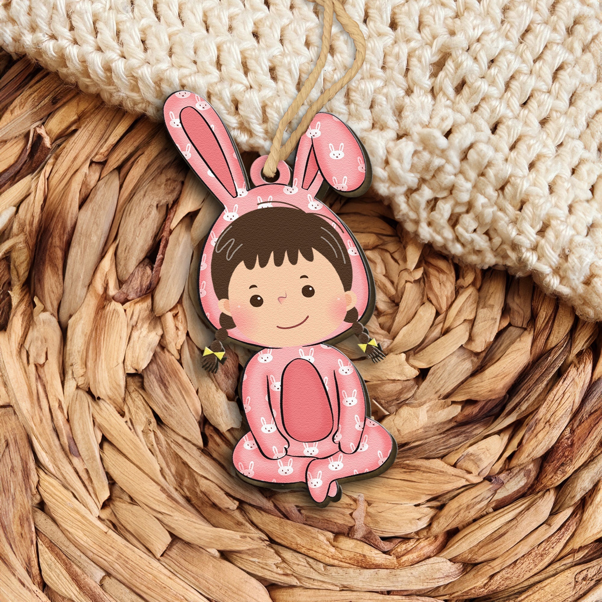 Funny Kid With An Easter Bunny Costume - Personalized Easter Basket Tags