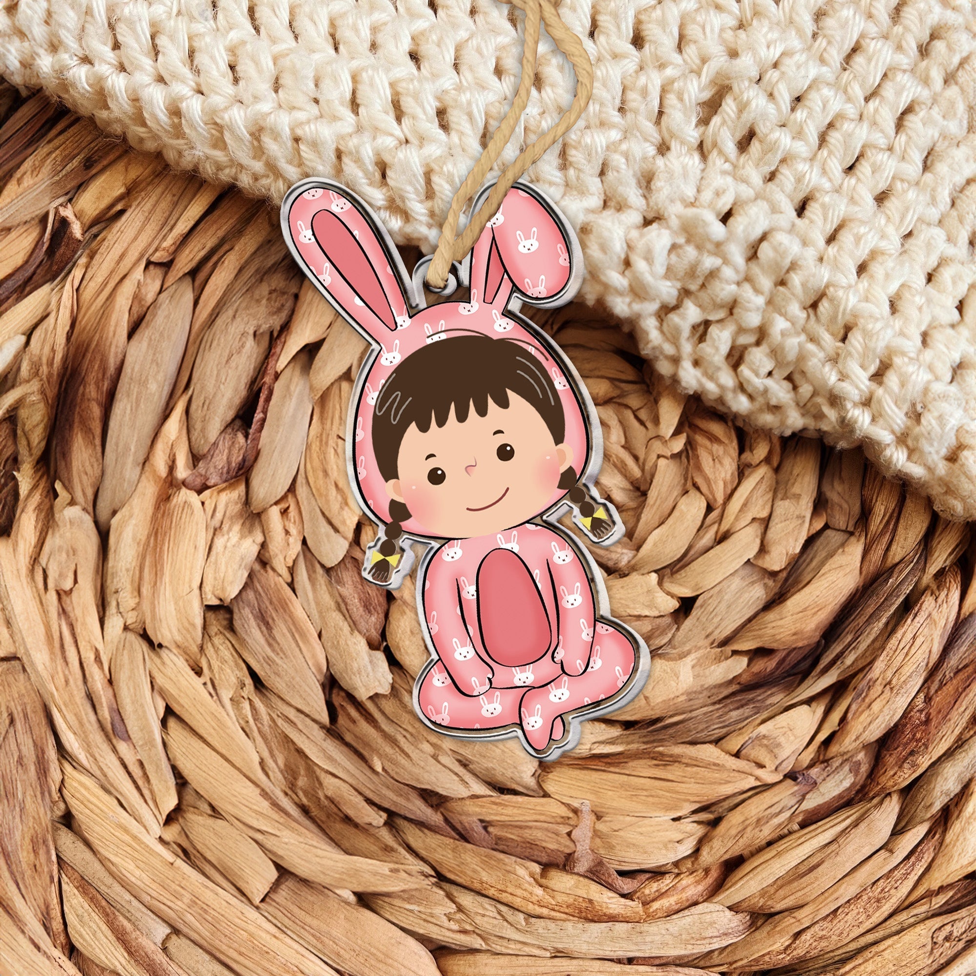 Funny Kid With Easter Bunny Costume - Personalized Easter Ornament