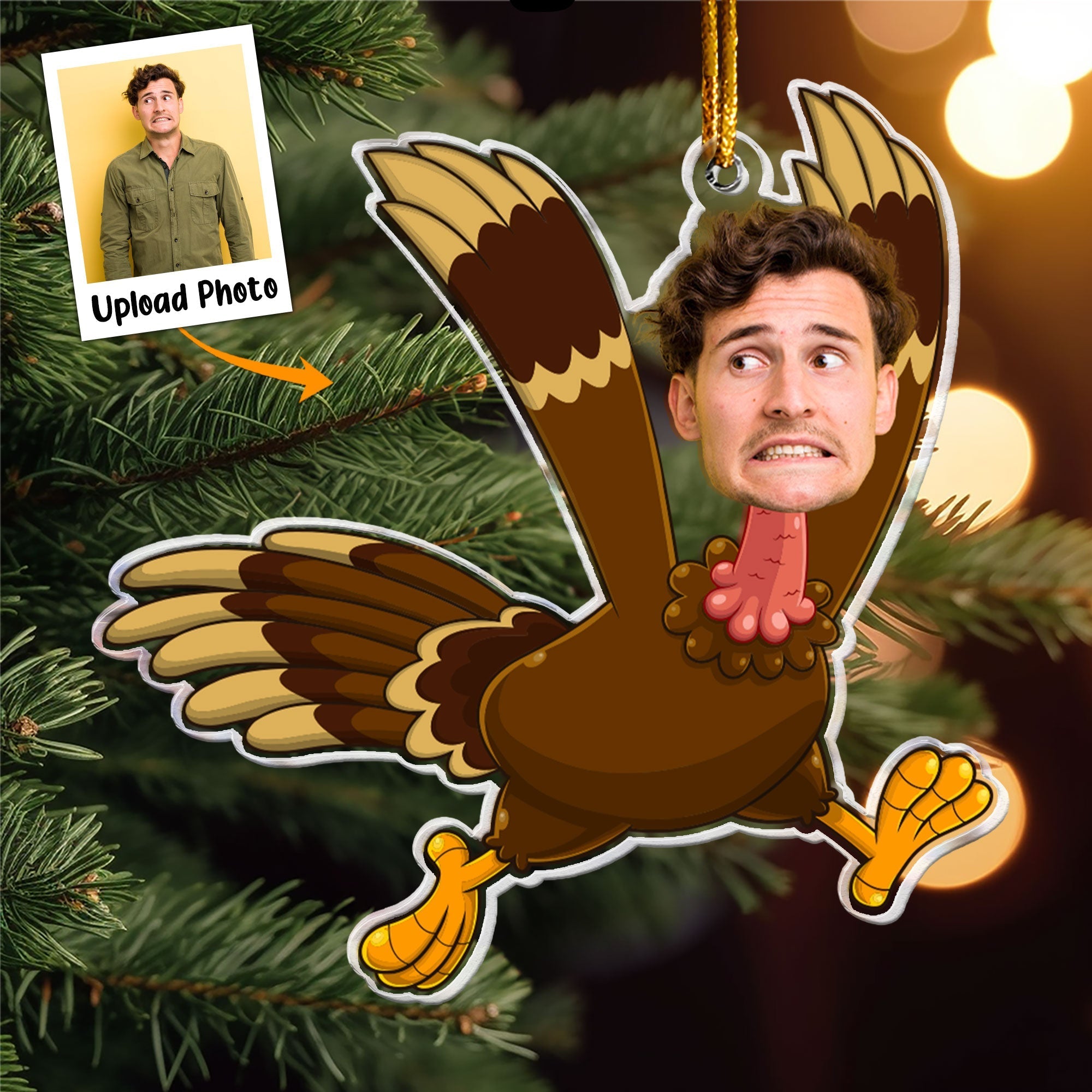 Funny Turkey Gift For Happy Thanksgiving - Personalized Acrylic Photo Ornament