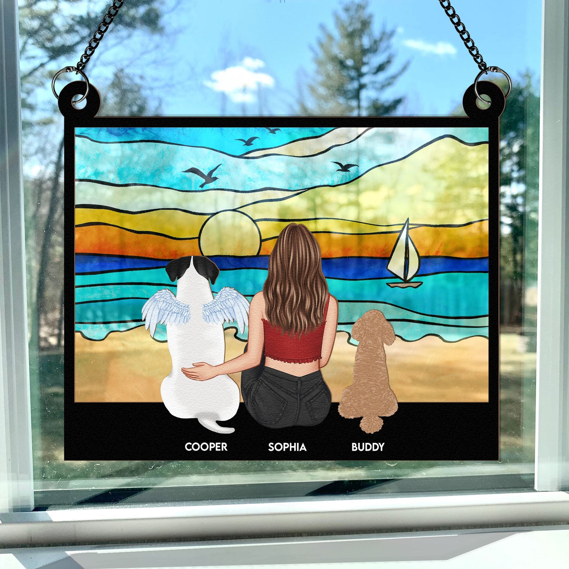 Girl-And-Her-Dog-On-The-Beach-Personalized-Window-Hanging-Suncatcher-Ornament_1