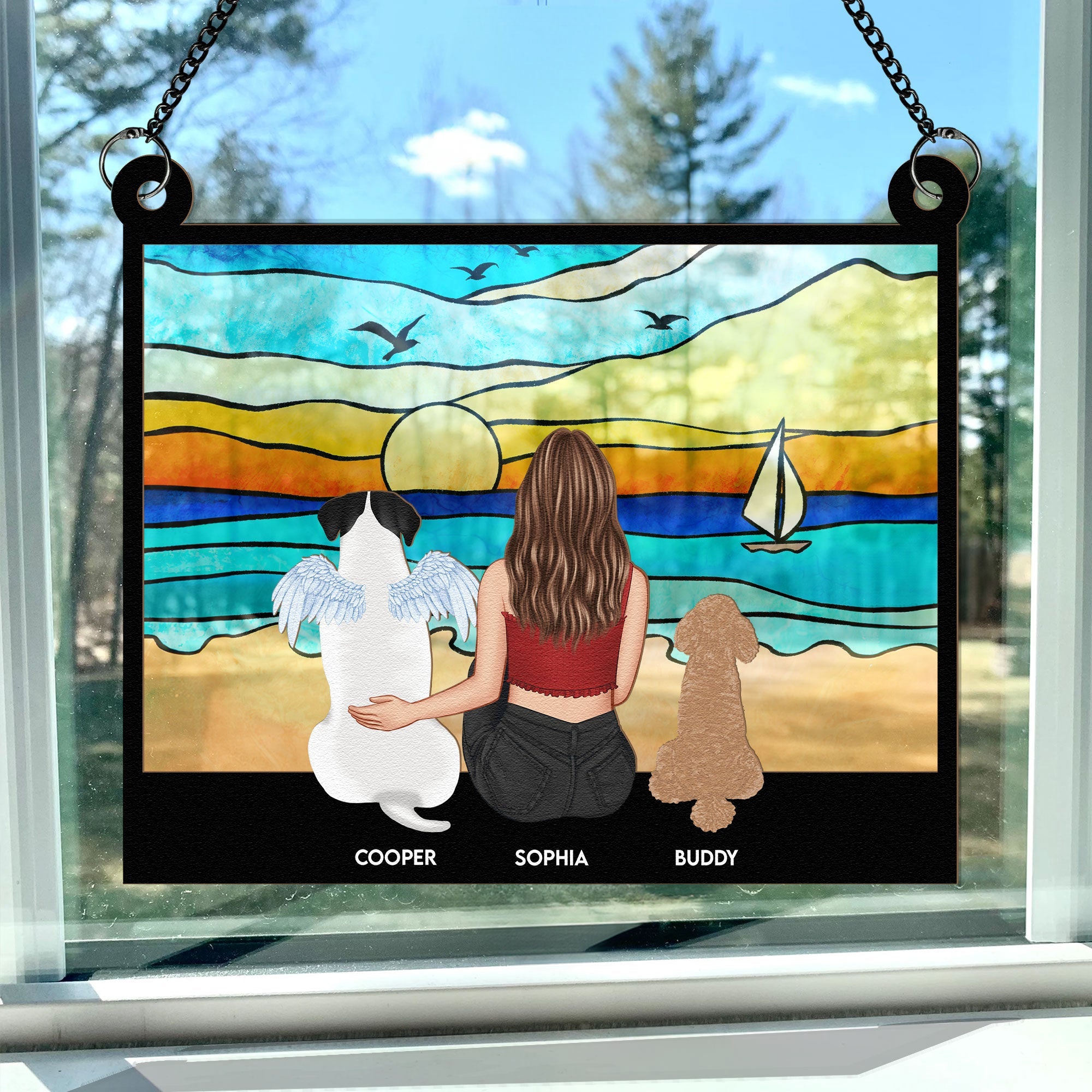 Girl-And-Her-Dog-On-The-Beach-Personalized-Window-Hanging-Suncatcher-Ornament_1