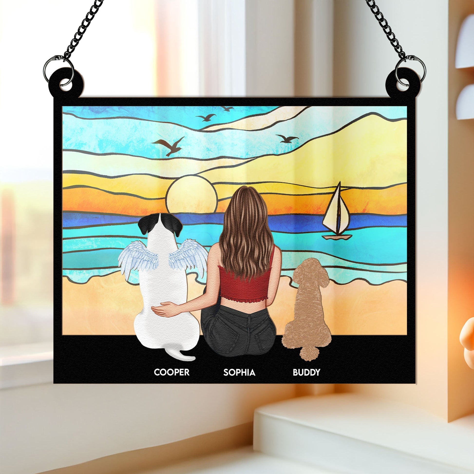 Girl-And-Her-Dog-On-The-Beach-Personalized-Window-Hanging-Suncatcher-Ornament_3