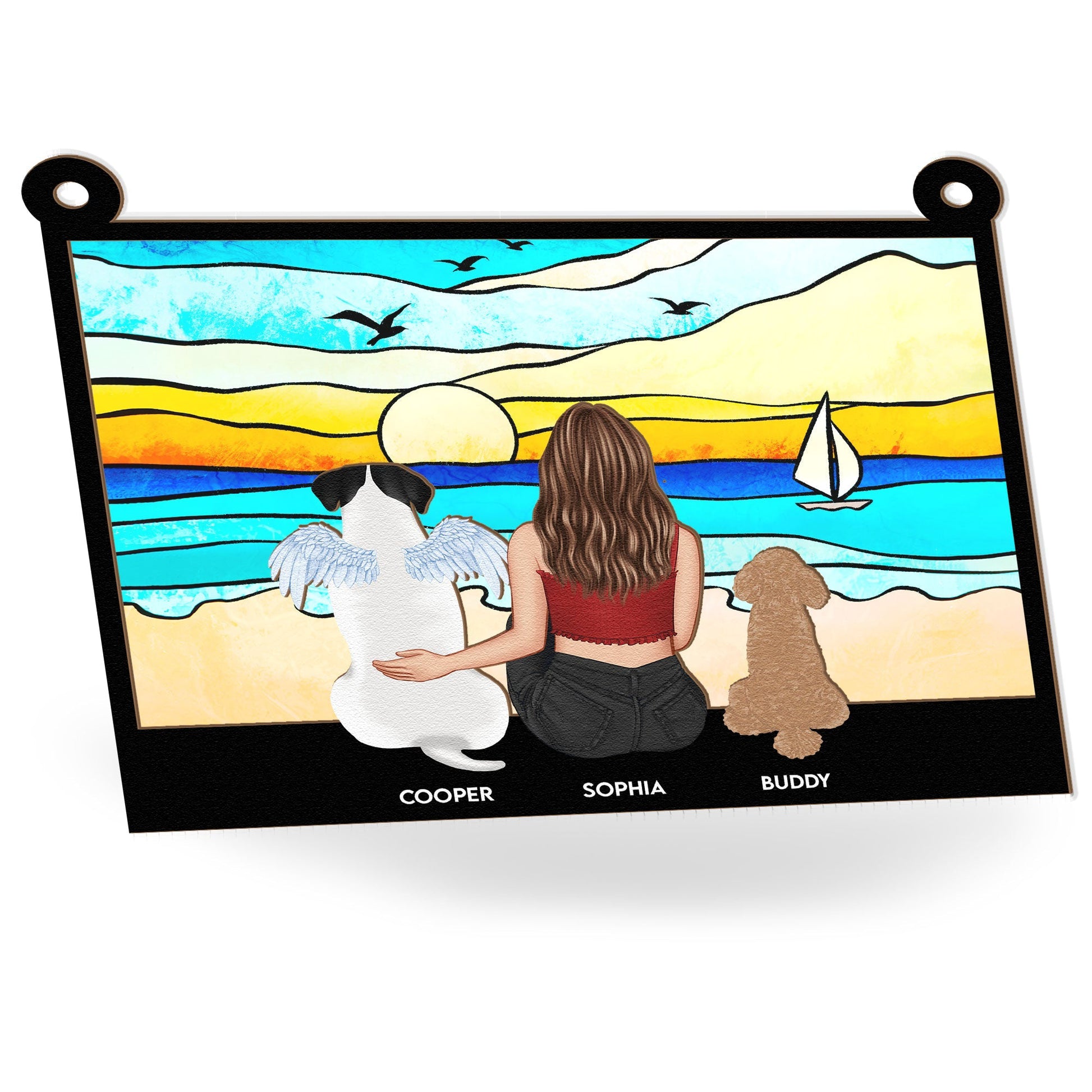 Girl-And-Her-Dog-On-The-Beach-Personalized-Window-Hanging-Suncatcher-Ornament_4