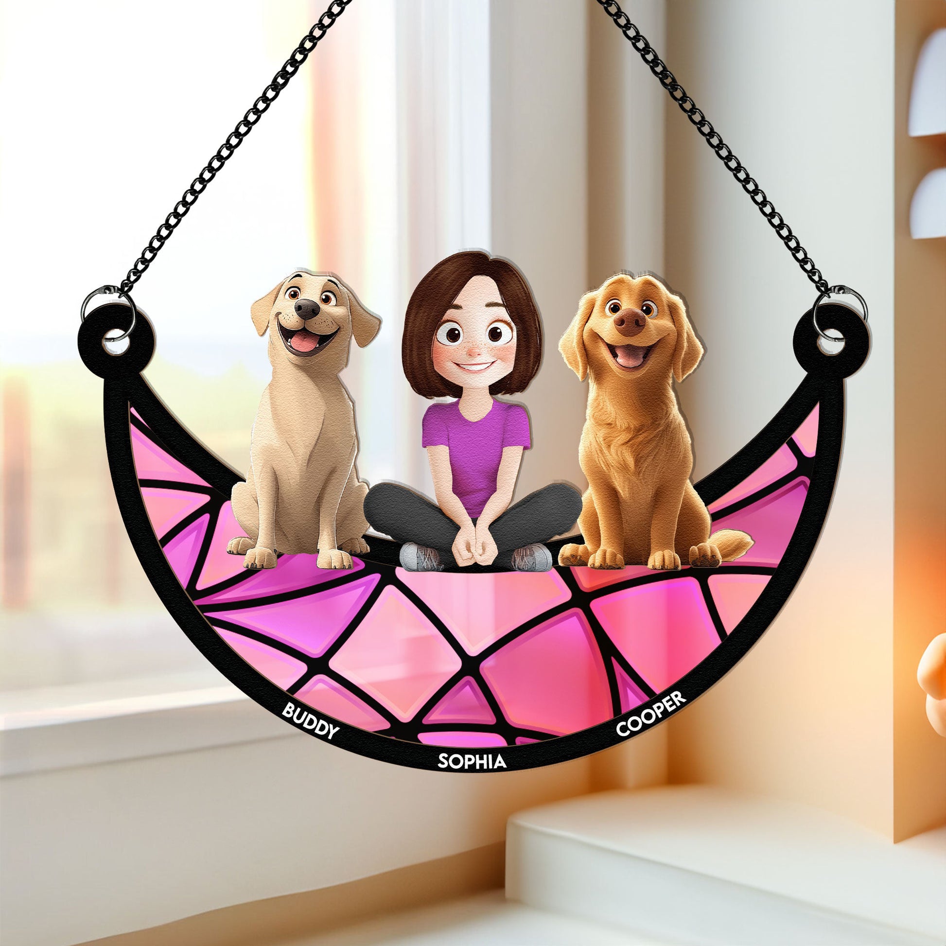 Girl-And-Her-Dogs-Personalized-Window-Hanging-Suncatcher-Ornament_1