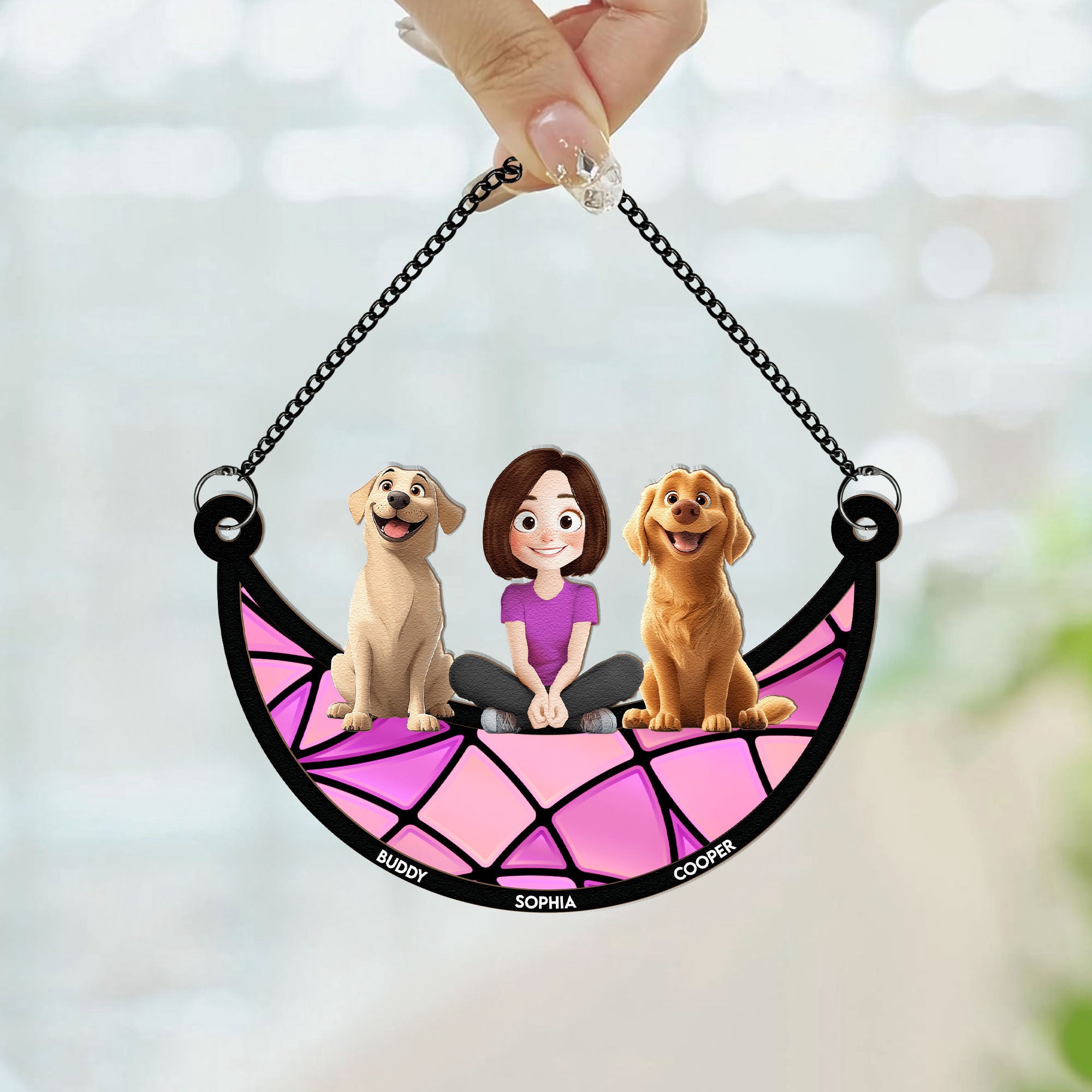 Girl-And-Her-Dogs-Personalized-Window-Hanging-Suncatcher-Ornament_2