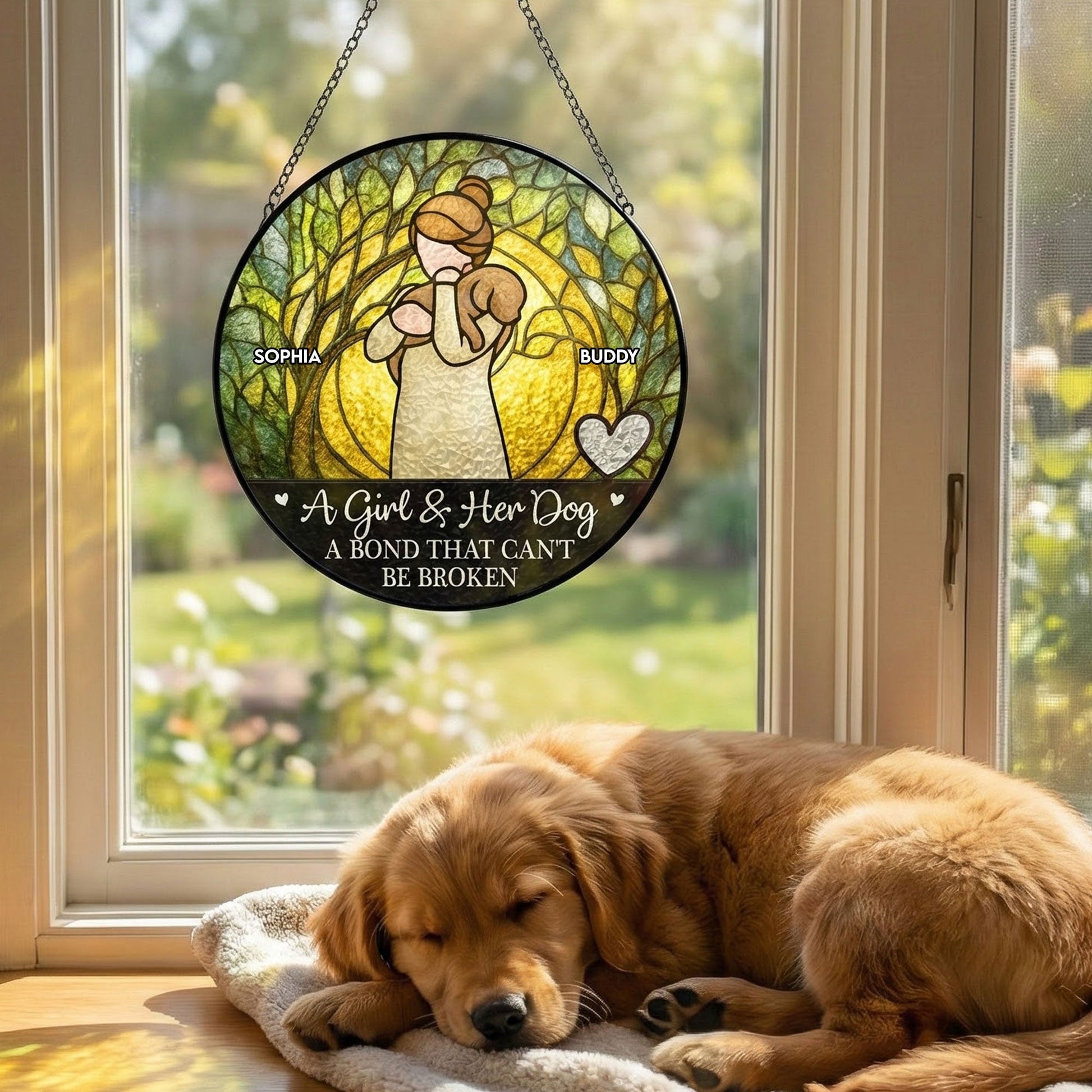 Girl-_-Dog-A-Bond-Can_T-Be-Broken-Personalized-Stained-Glass-Window-Hanging-Suncatcher_1