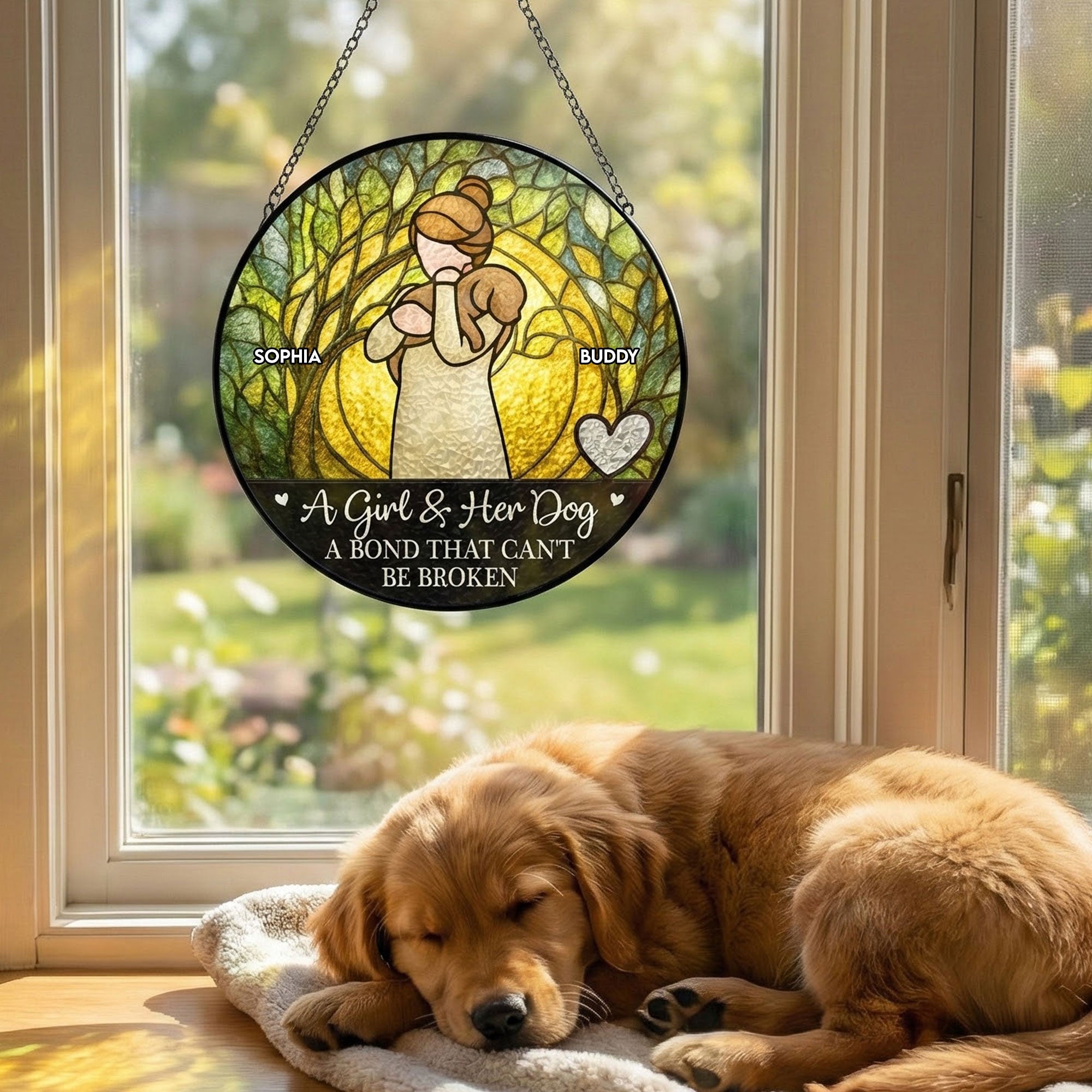 Girl-_-Dog-A-Bond-Can_T-Be-Broken-Personalized-Stained-Glass-Window-Hanging-Suncatcher_1