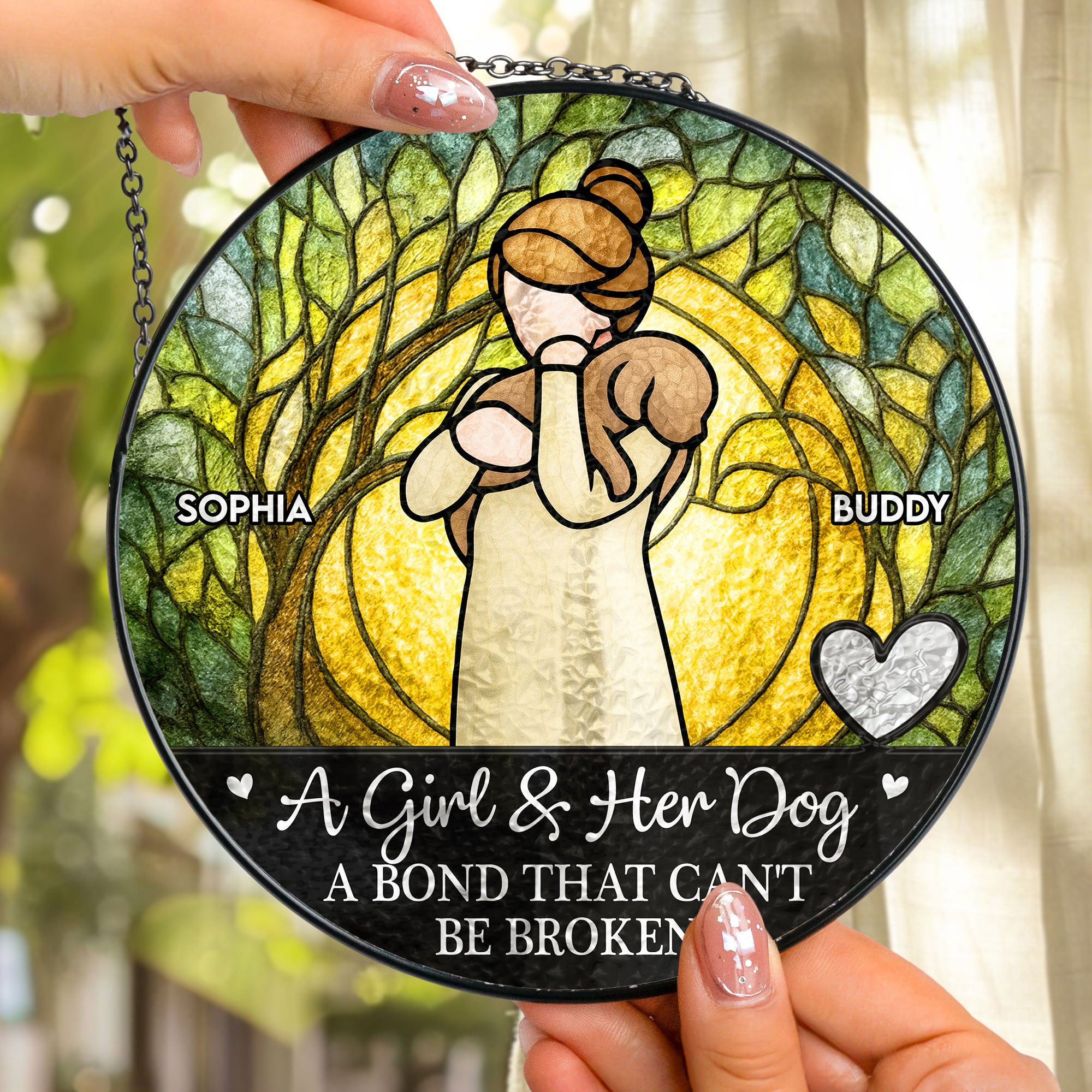 Girl-_-Dog-A-Bond-Can_T-Be-Broken-Personalized-Stained-Glass-Window-Hanging-Suncatcher_3