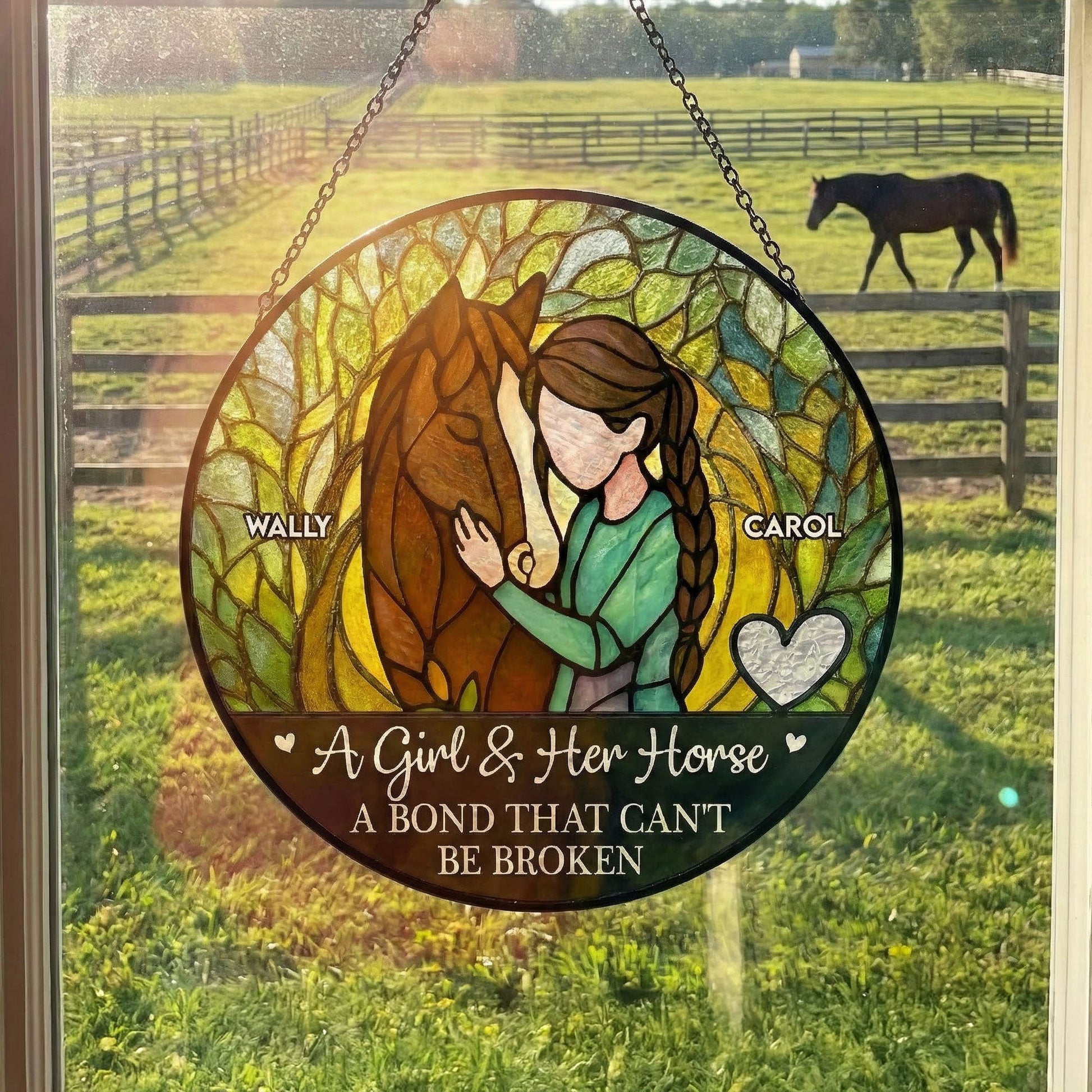 Girl-_-Horse-A-Bond-Can_T-Be-Broken-Personalized-Stained-Glass-Window-Hanging-Suncatcher_1