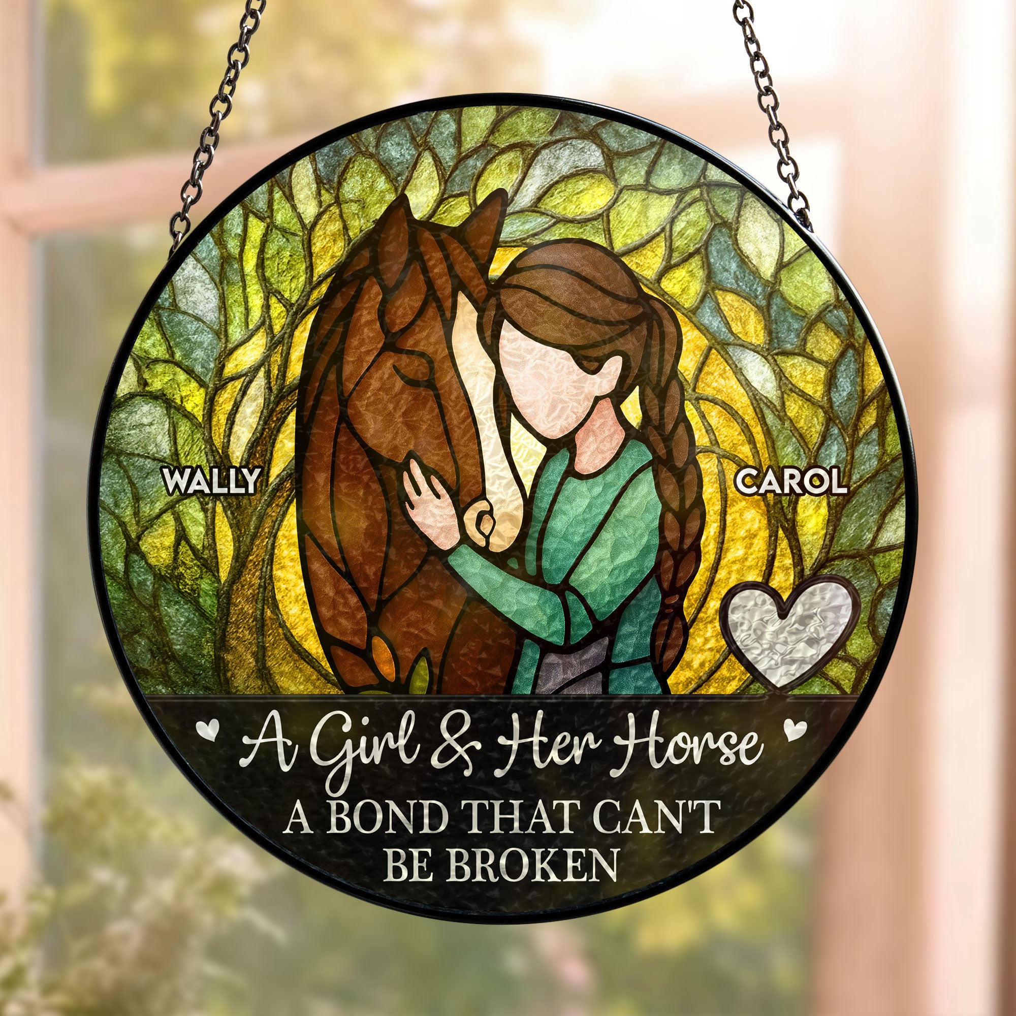 Girl-_-Horse-A-Bond-Can_T-Be-Broken-Personalized-Stained-Glass-Window-Hanging-Suncatcher_2
