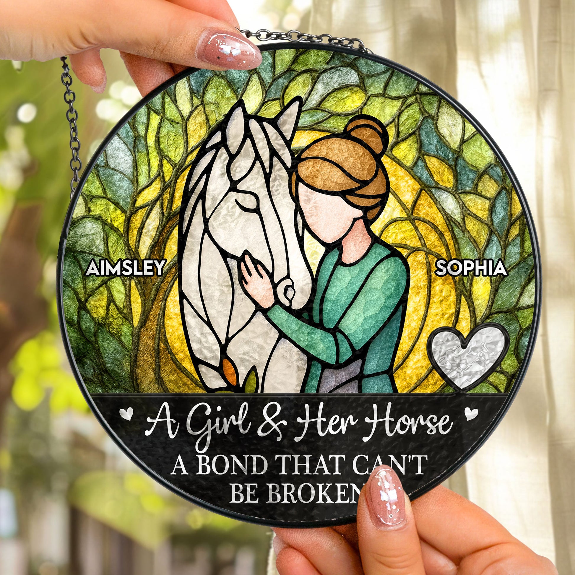 Girl-_-Horse-A-Bond-Can_T-Be-Broken-Personalized-Stained-Glass-Window-Hanging-Suncatcher_3