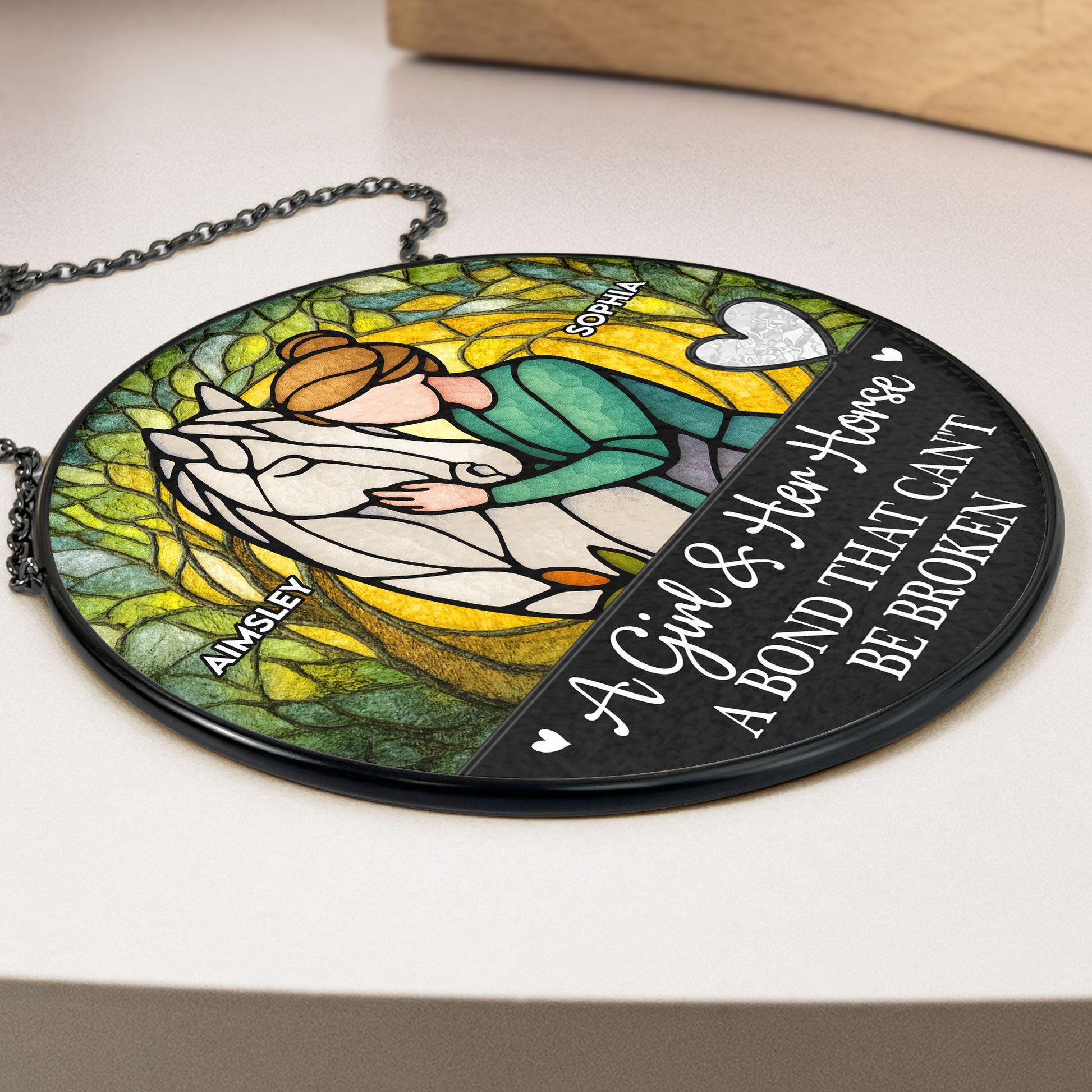 Girl-_-Horse-A-Bond-Can_T-Be-Broken-Personalized-Stained-Glass-Window-Hanging-Suncatcher_4