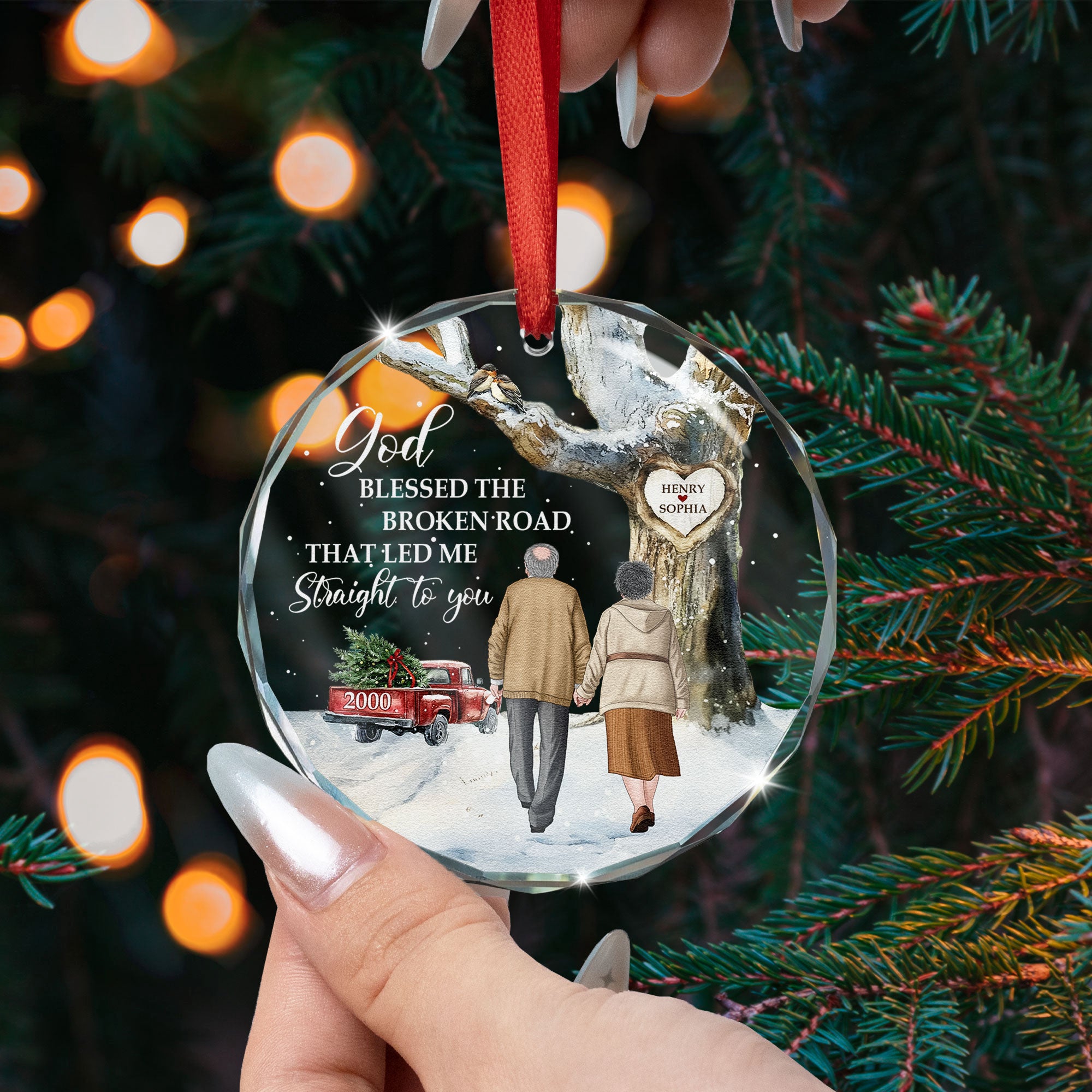 God Blessed The Broken Road Anniversary Gift - Personalized Glass Ornament