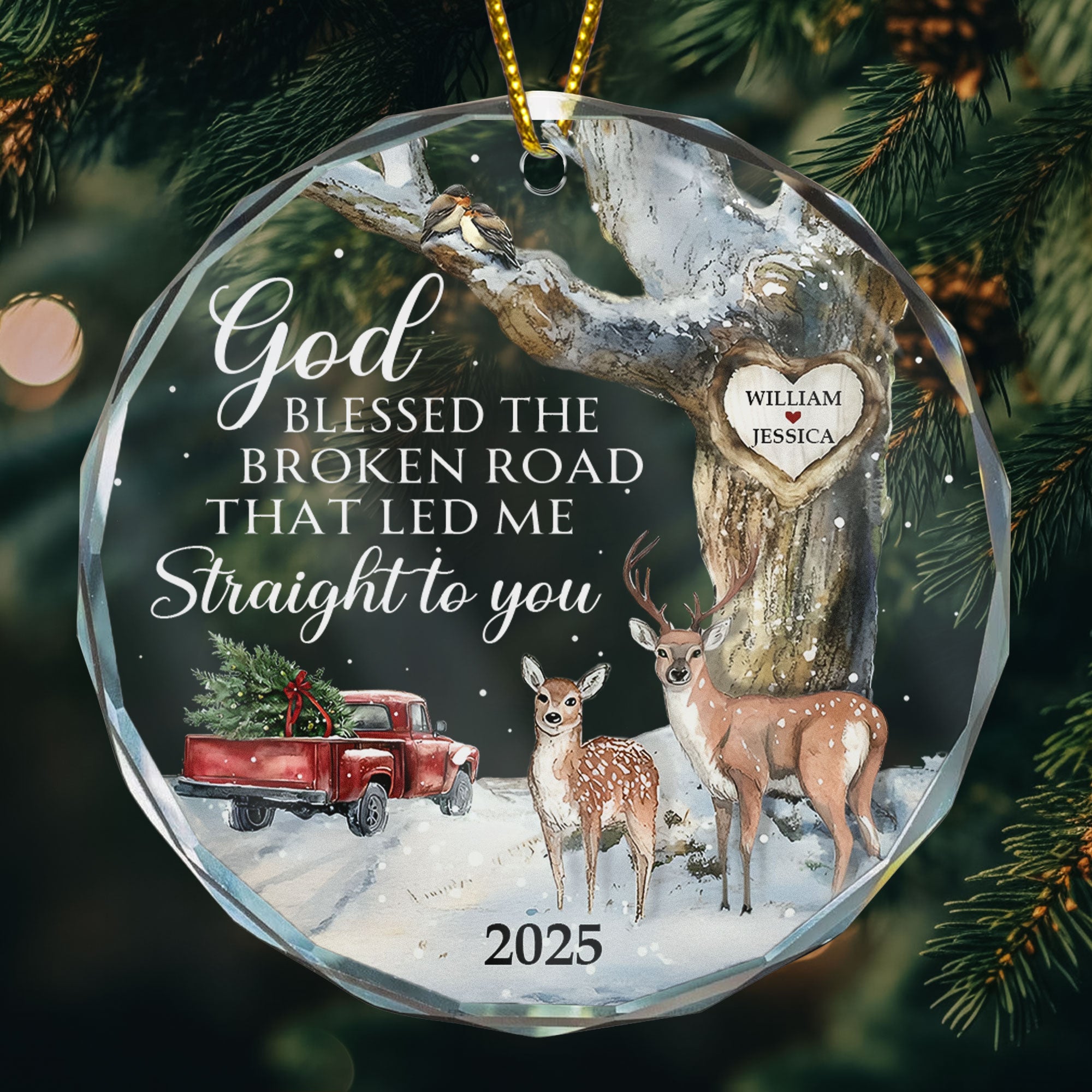 God Blessed The Broken Road Couple - Personalized Glass Ornament