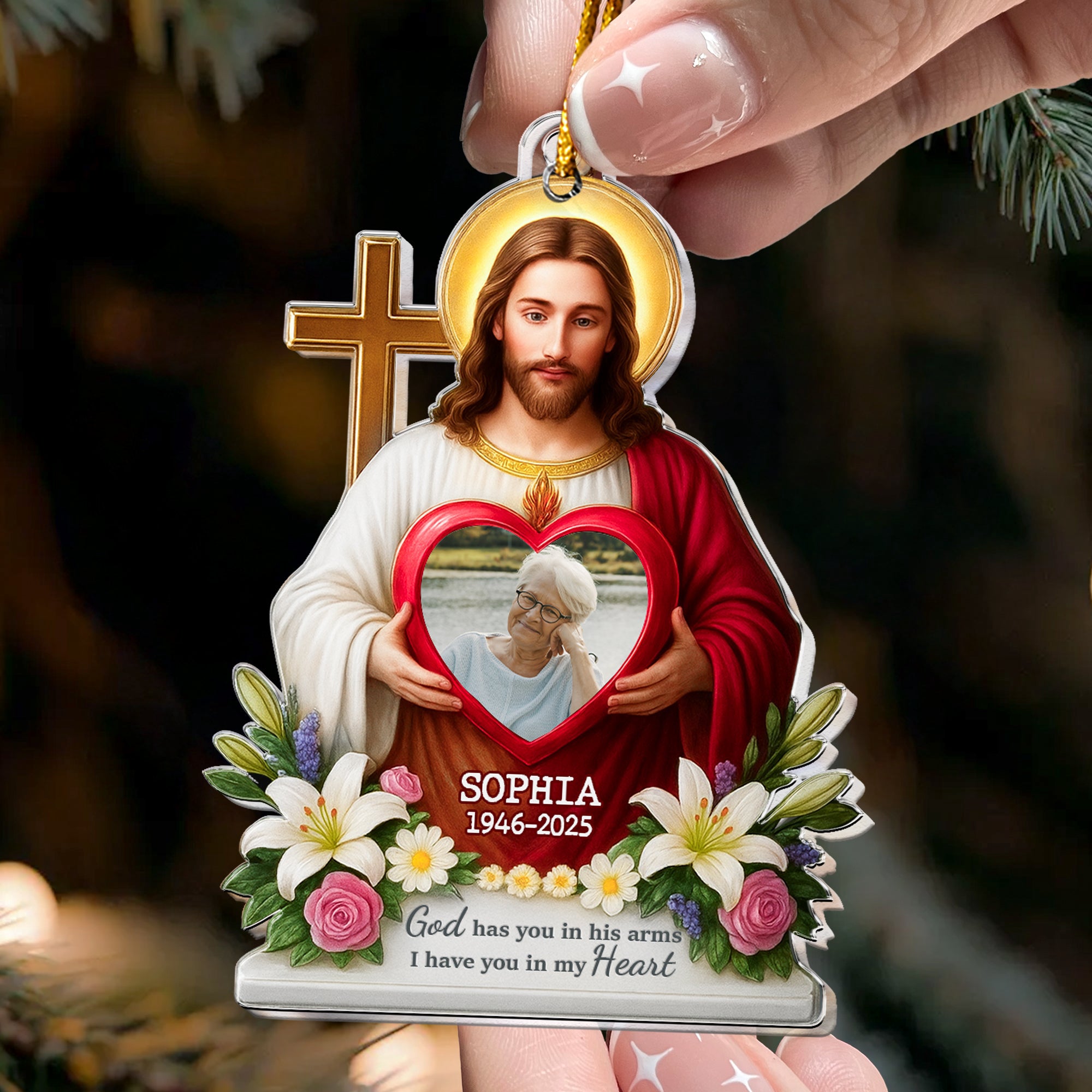God Has You In His Arms - Personalized Acrylic Photo Ornament