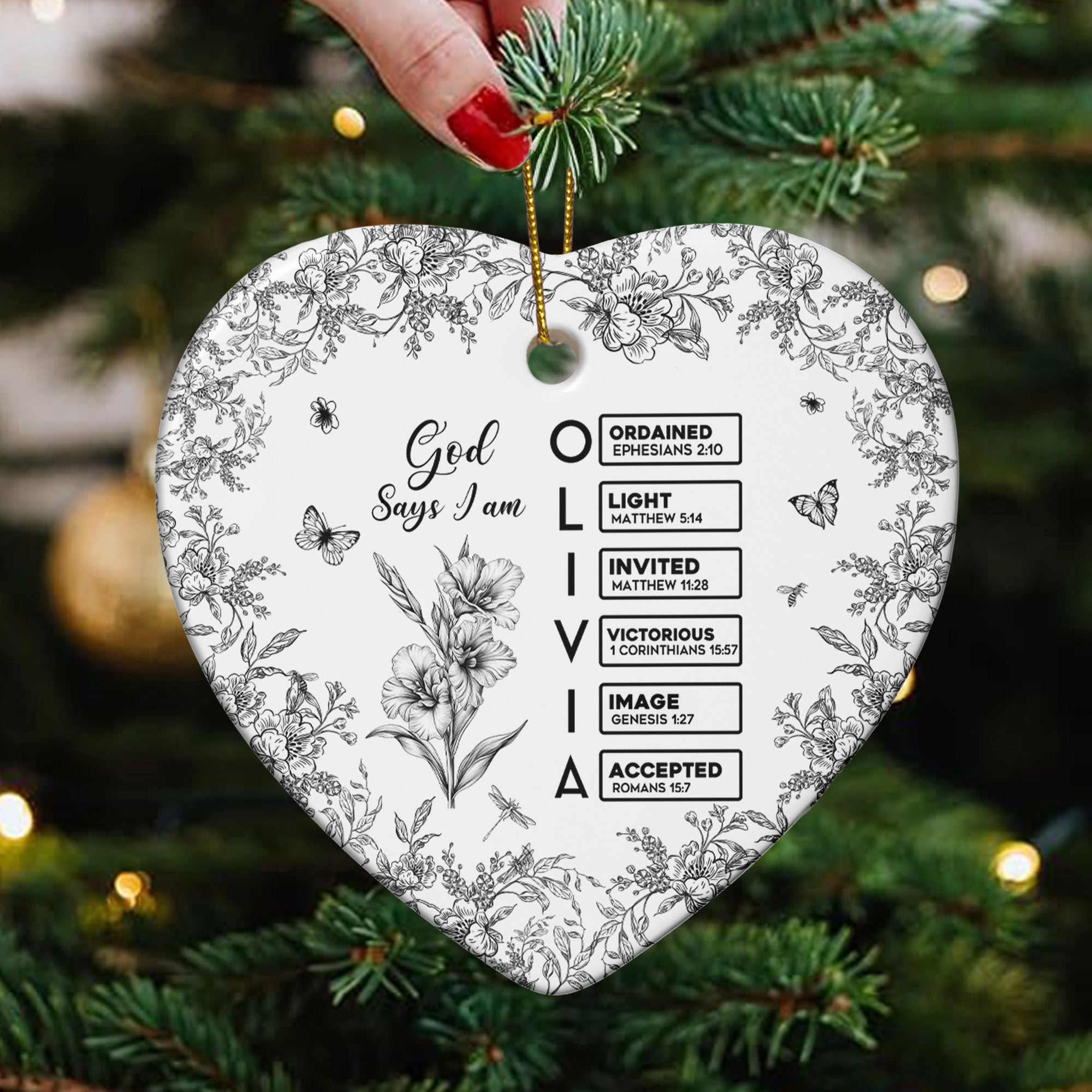 God Says I Am – Name Initial with Bible Verses – Personalized Ceramic Ornament