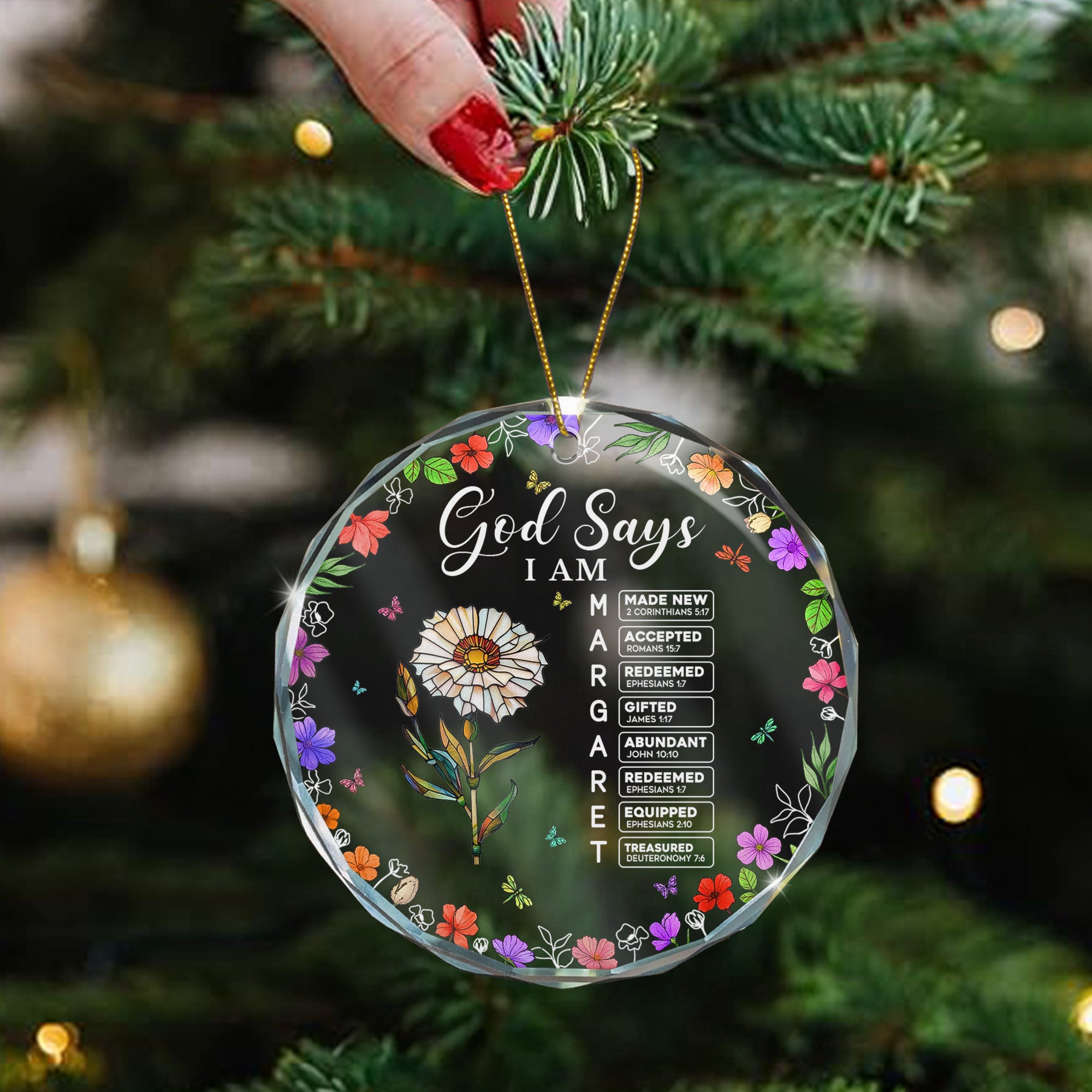 God Says I Am Name Letter In Bible - Personalized Glass Ornament