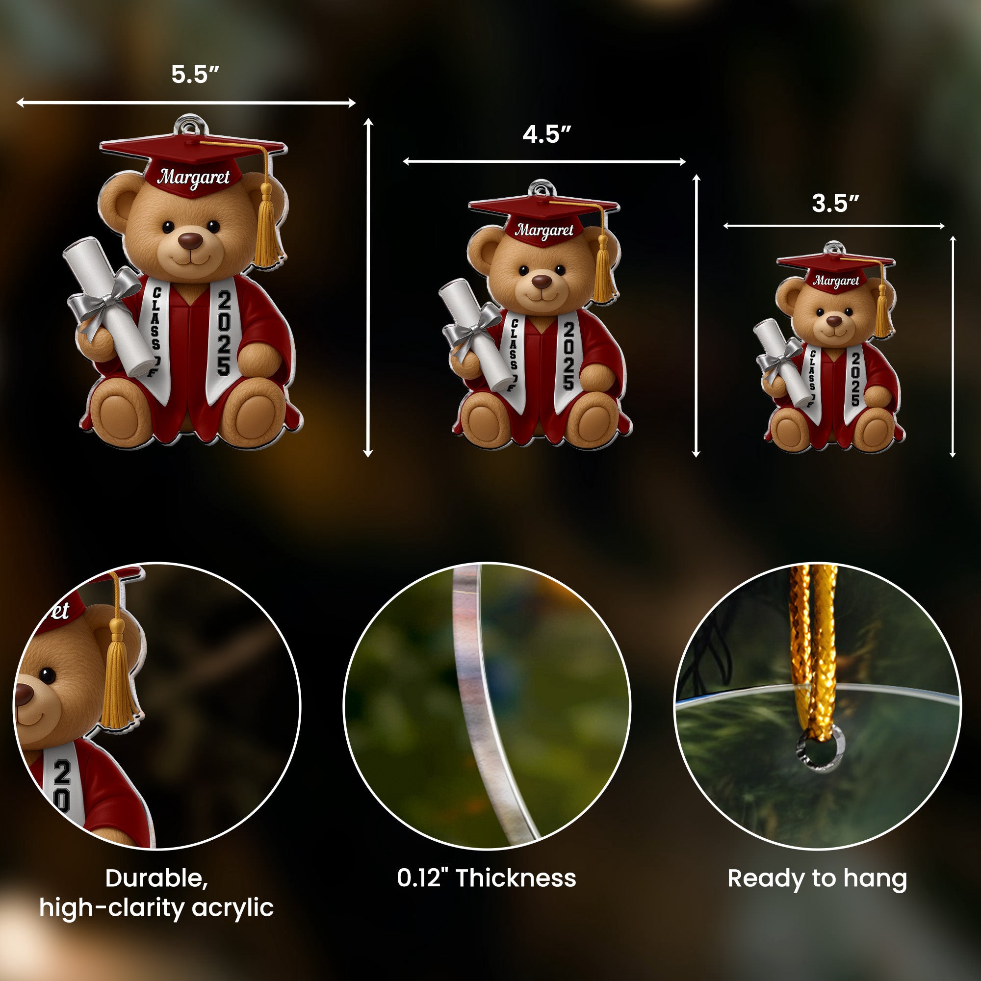 Graduation Bear Flat Design - Gift For Daughter, Son - Personalized Acrylic Ornament