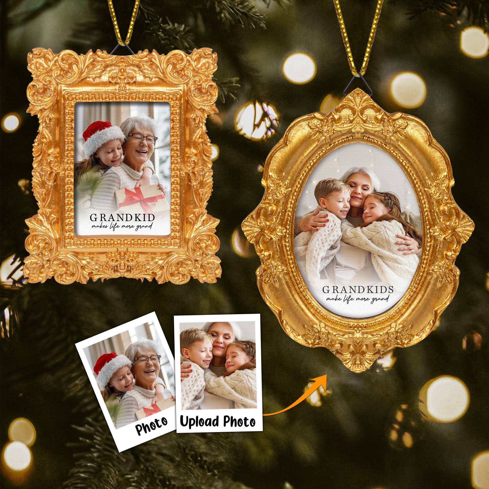 Grandkids Make Life More Grand - Personalized Vintage Picture Frame Ornament
