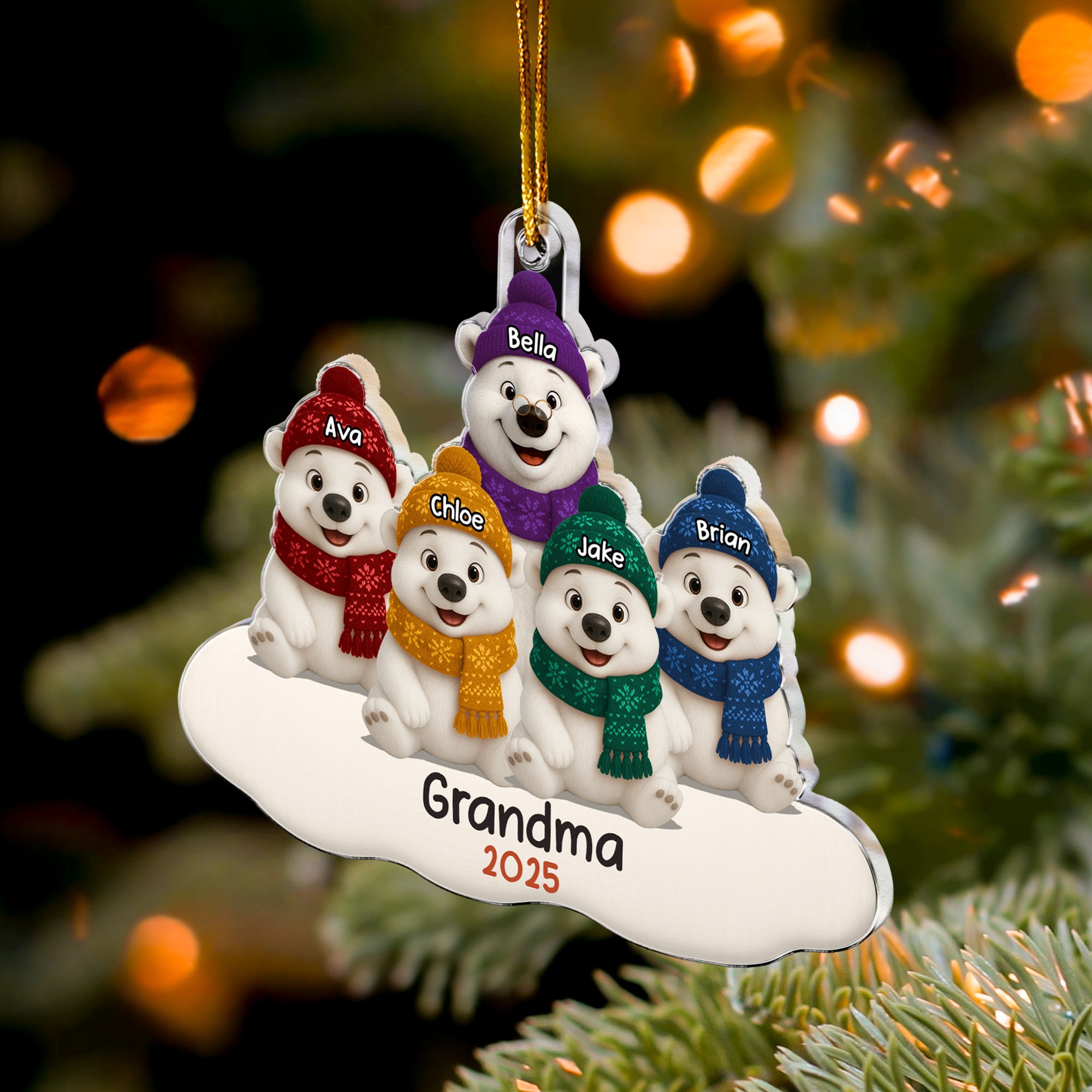 Grandma Bear With Grandkids - Personalized Acrylic Ornament