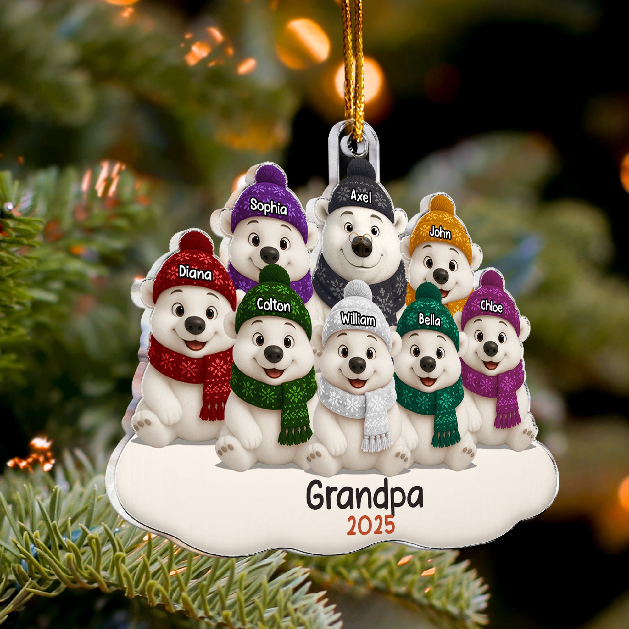 Grandma Bear With Grandkids - Personalized Acrylic Ornament