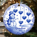 Grandma Snowman Christmas Toile De Jouy - Personalized Ceramic Ornament