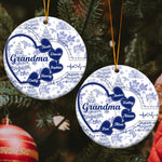 Grandma With Hearts Grandkids' Names - Toile De Jouy Style - Personalized Two-Sided Ceramic Ornament