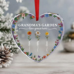 Grandma's Garden Love Grows Here - Personalized Heart Glass Ornament