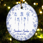 Grandma's Garden Toile De Jouy Custom Birth Flower Grandkids Names - Personalized Ceramic Ornament