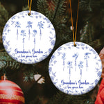Grandma's Garden Toile De Jouy Custom Birth Flower Grandkids Names - Personalized Ceramic Ornament