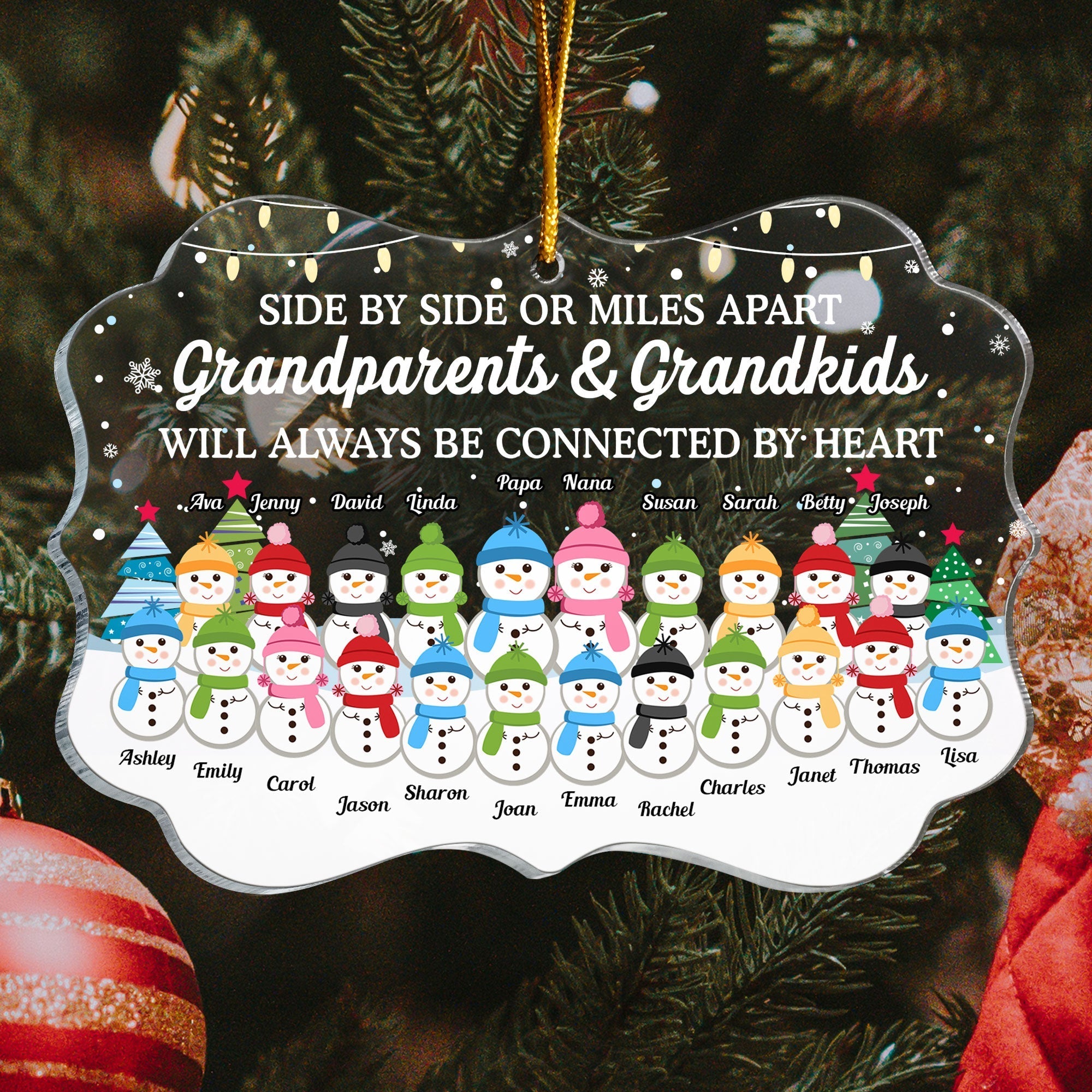 Grandparents & Grandkids - Always Be Connected By Heart - Personalized Acrylic Ornament