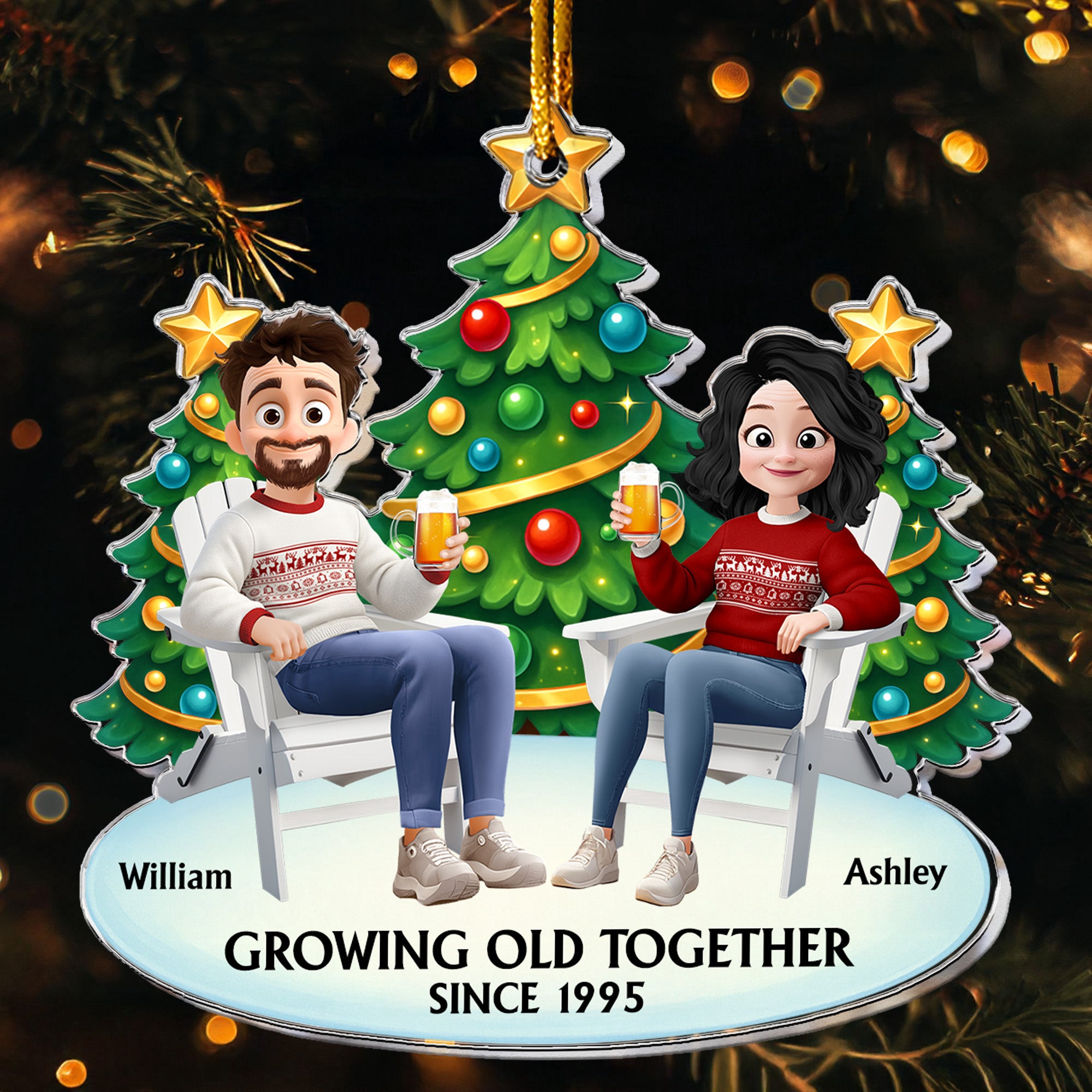 Growing Old Together Since Funny Couple Ornament - Personalized Acrylic Ornament