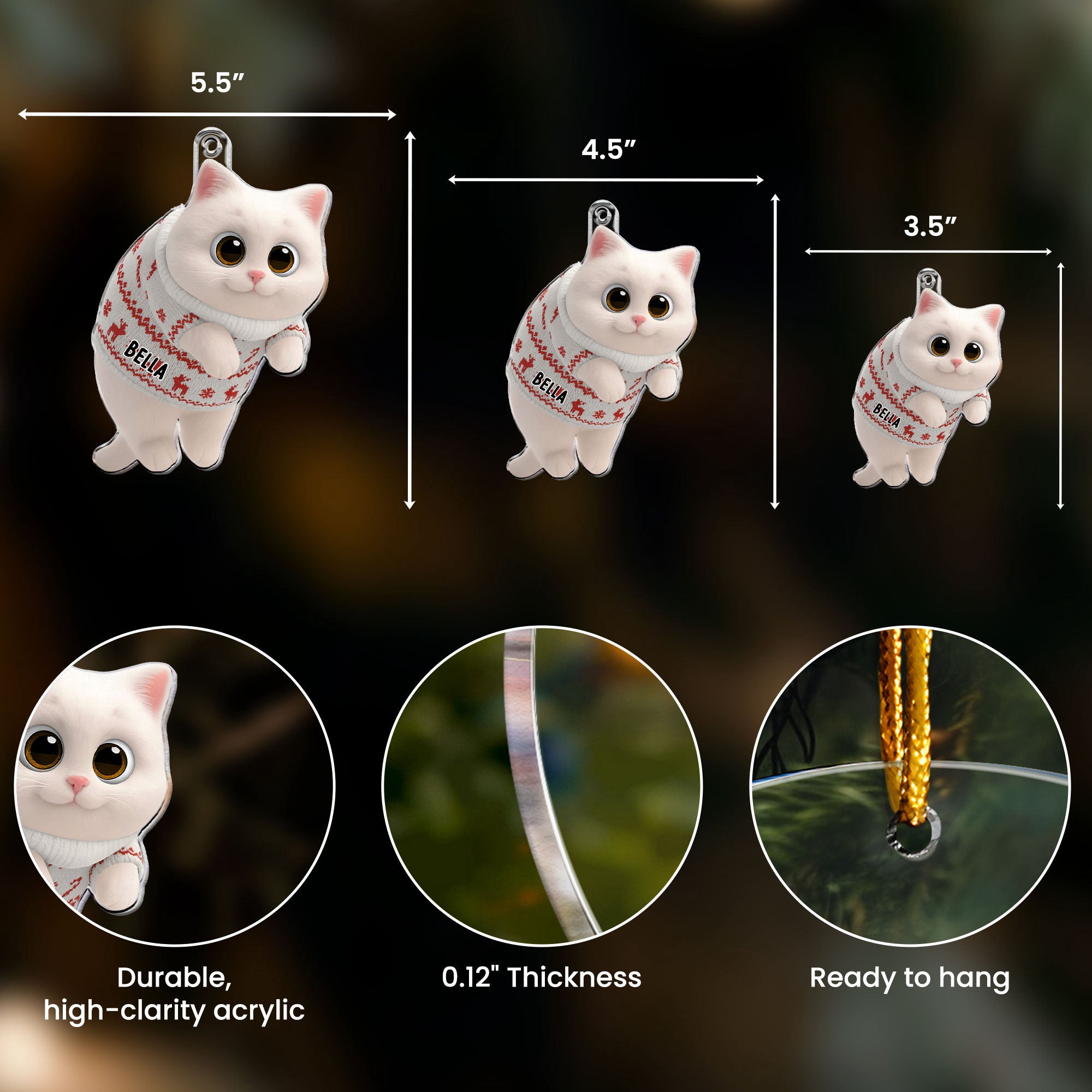 Hanging Cat - New Version - Personalized Acrylic Ornament