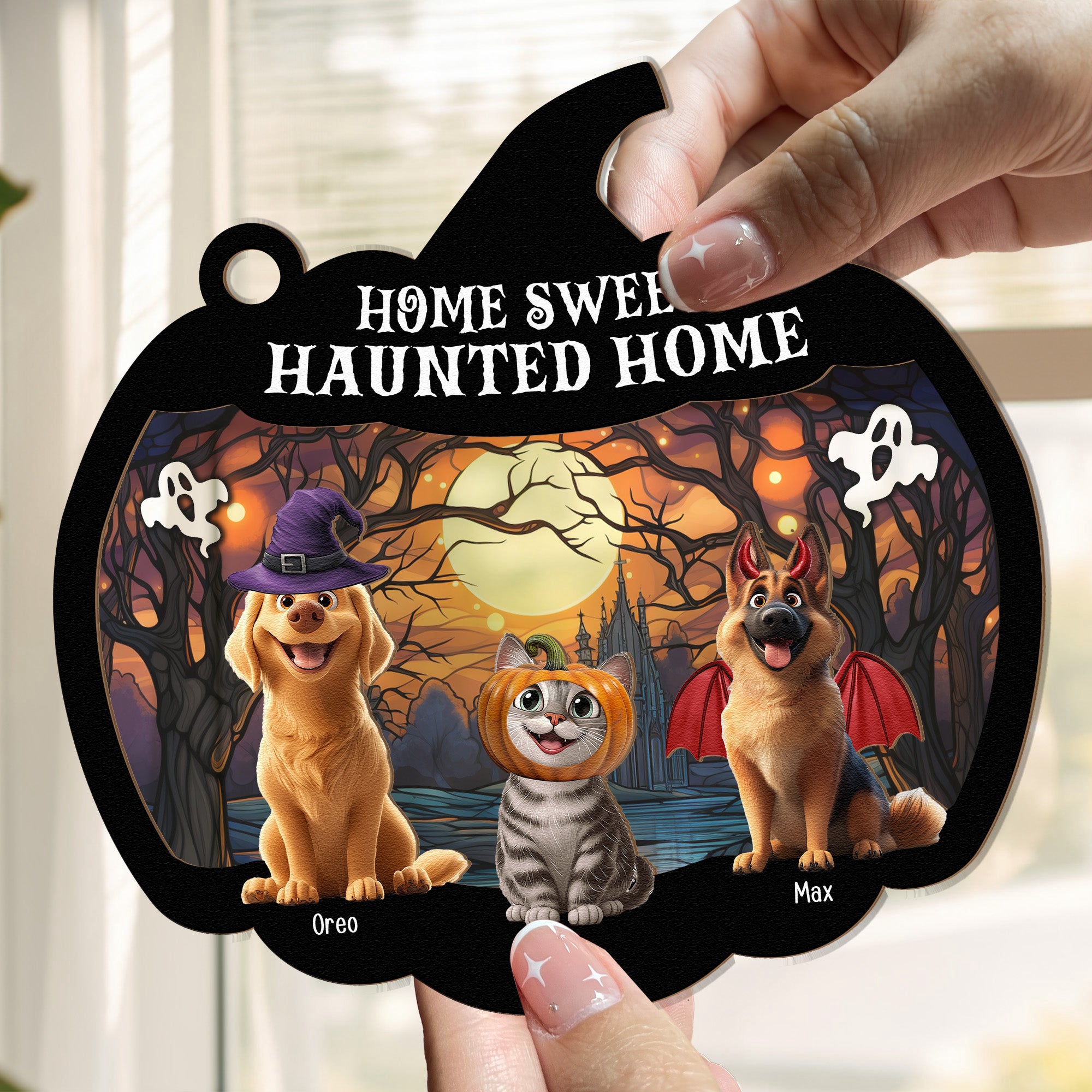 Happy Halloween Home Sweet Haunted Home - Personalized Window Hanging Suncatcher Ornament