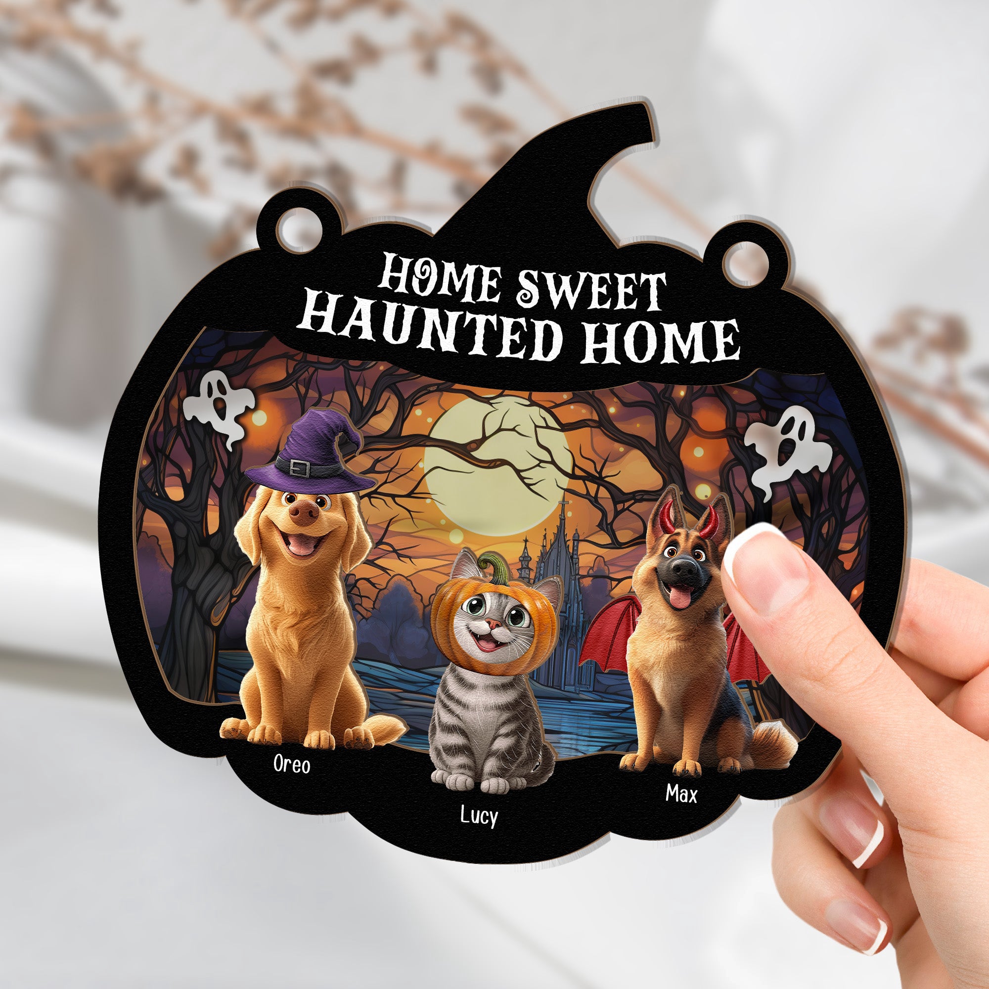 Happy Halloween Home Sweet Haunted Home - Personalized Window Hanging Suncatcher Ornament