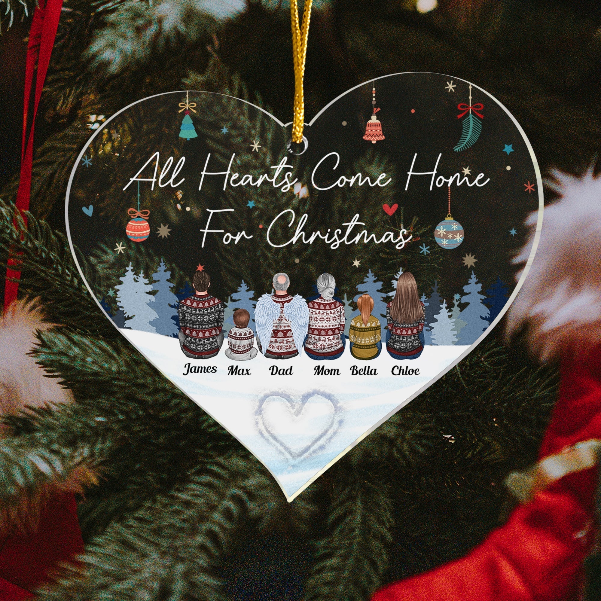 Hearts Come Home For Christmas - Personalized Custom Shape Ornament - Christmas Gift For Family Members, Dad, Mom, Sisters, Brothers