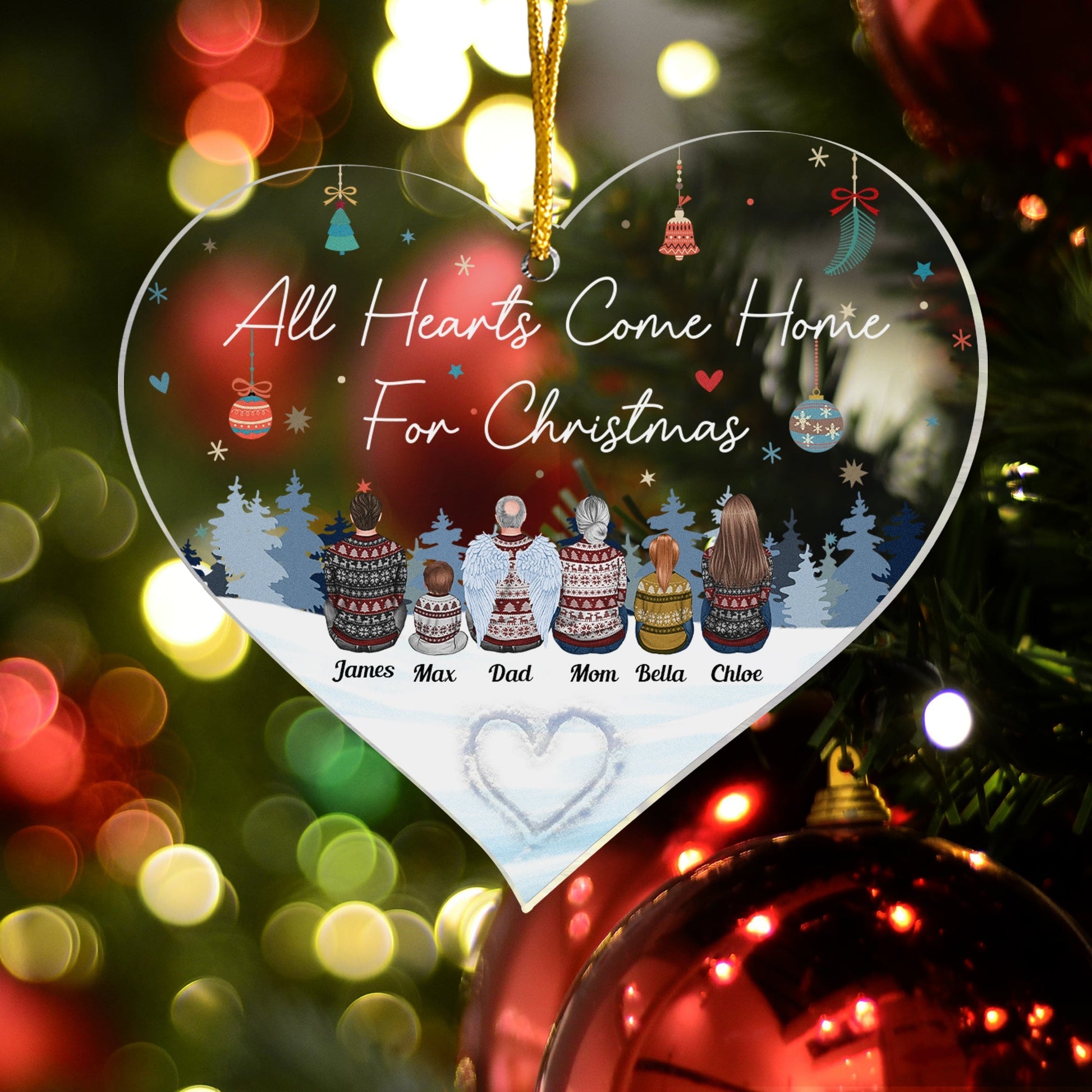 Hearts Come Home For Christmas - Personalized Custom Shape Ornament - Christmas Gift For Family Members, Dad, Mom, Sisters, Brothers