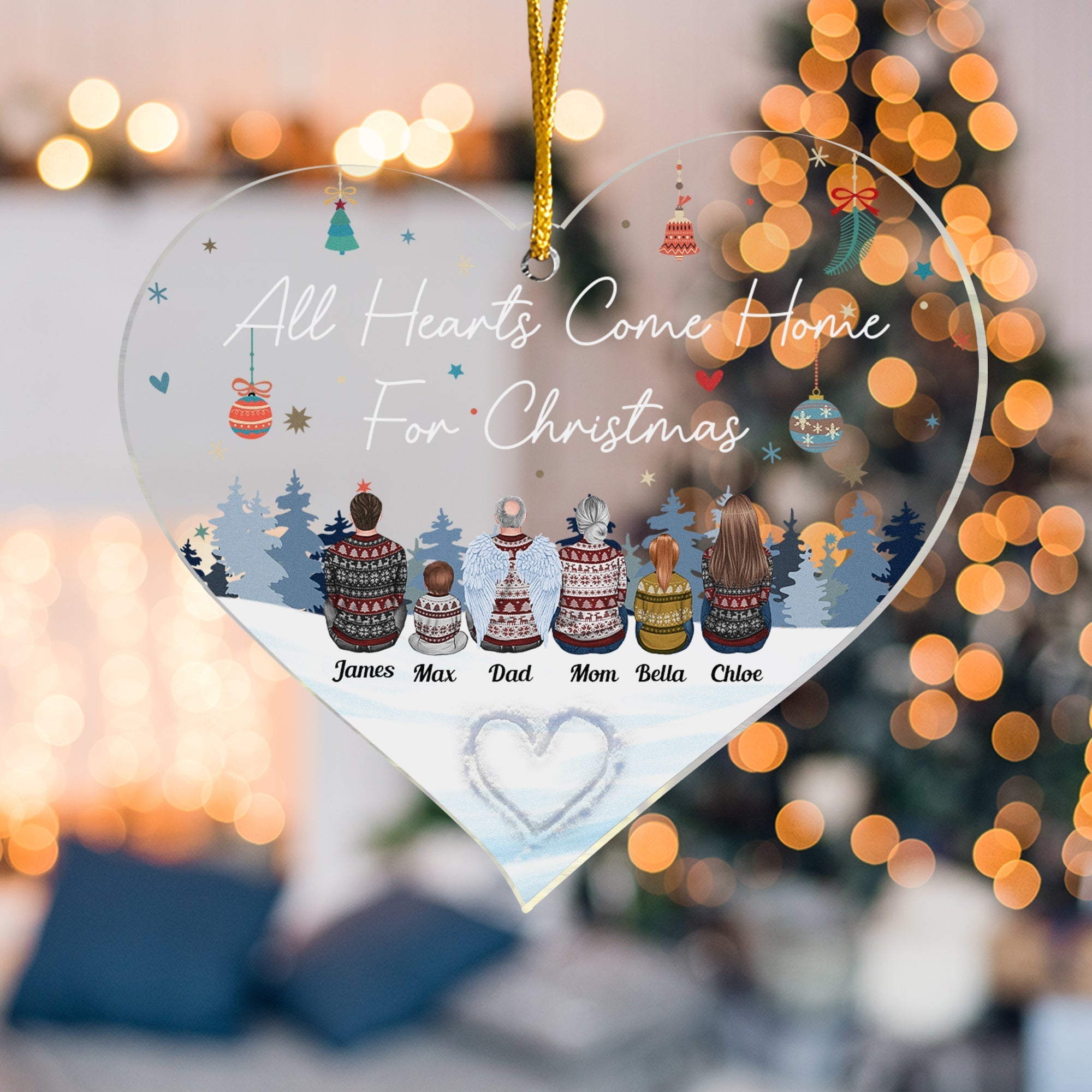 Hearts Come Home For Christmas - Personalized Custom Shape Ornament - Christmas Gift For Family Members, Dad, Mom, Sisters, Brothers