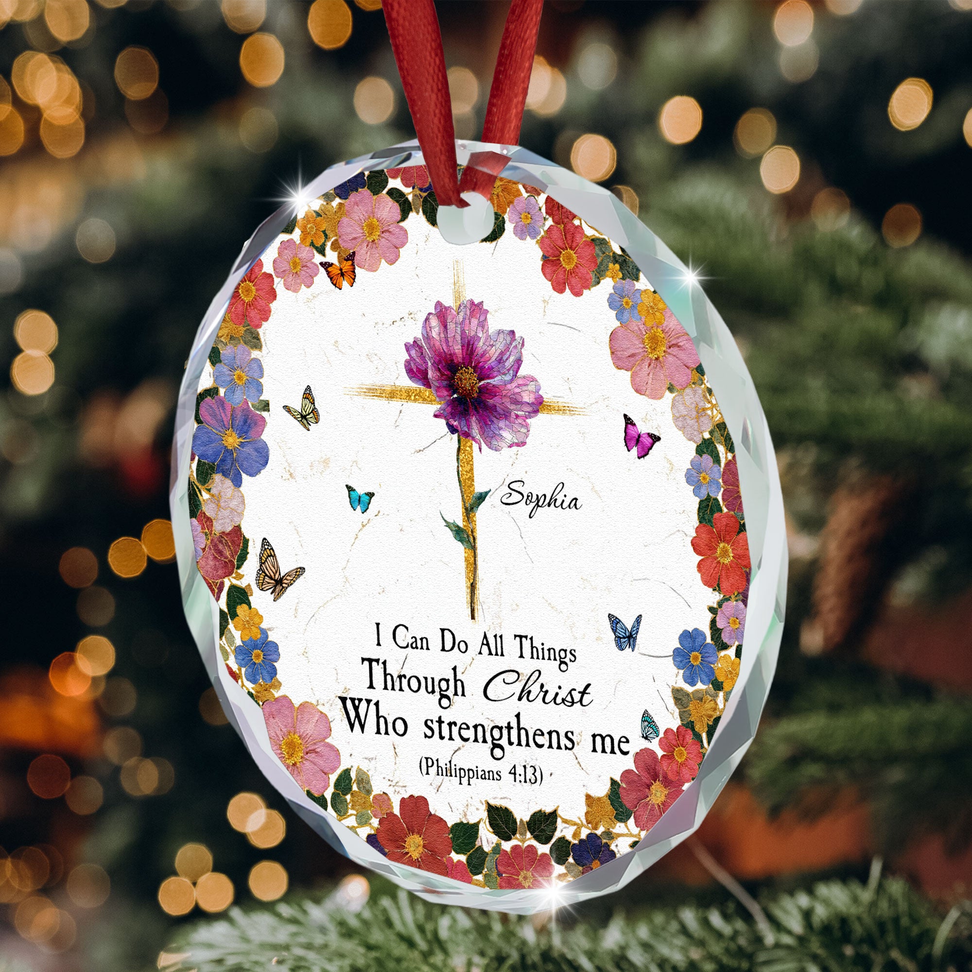 I Can Do All Things Through Christ Who Strengthens Me - Personalized Glass Ornament