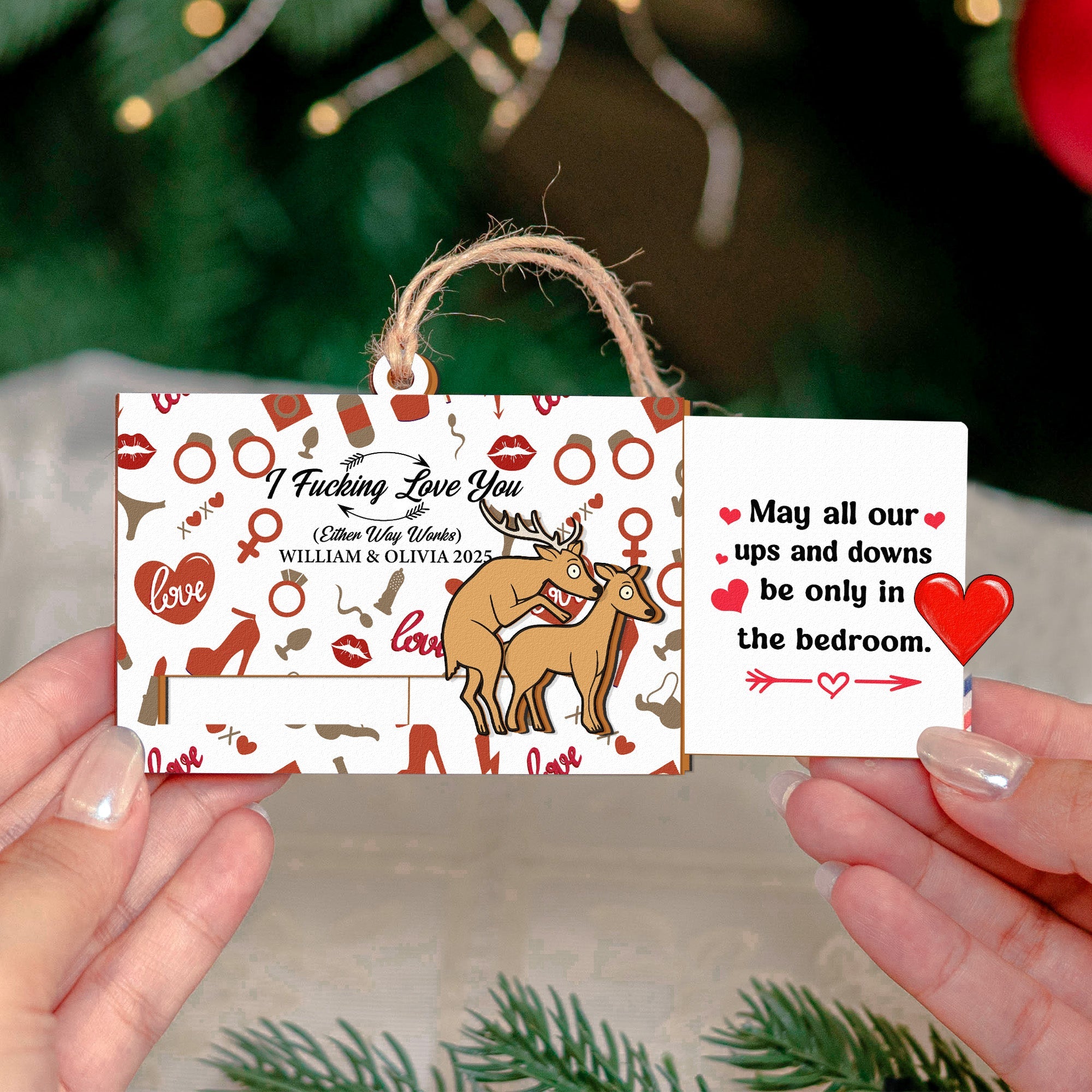 I F*cking Love You - Personalized Wooden Slider Ornament