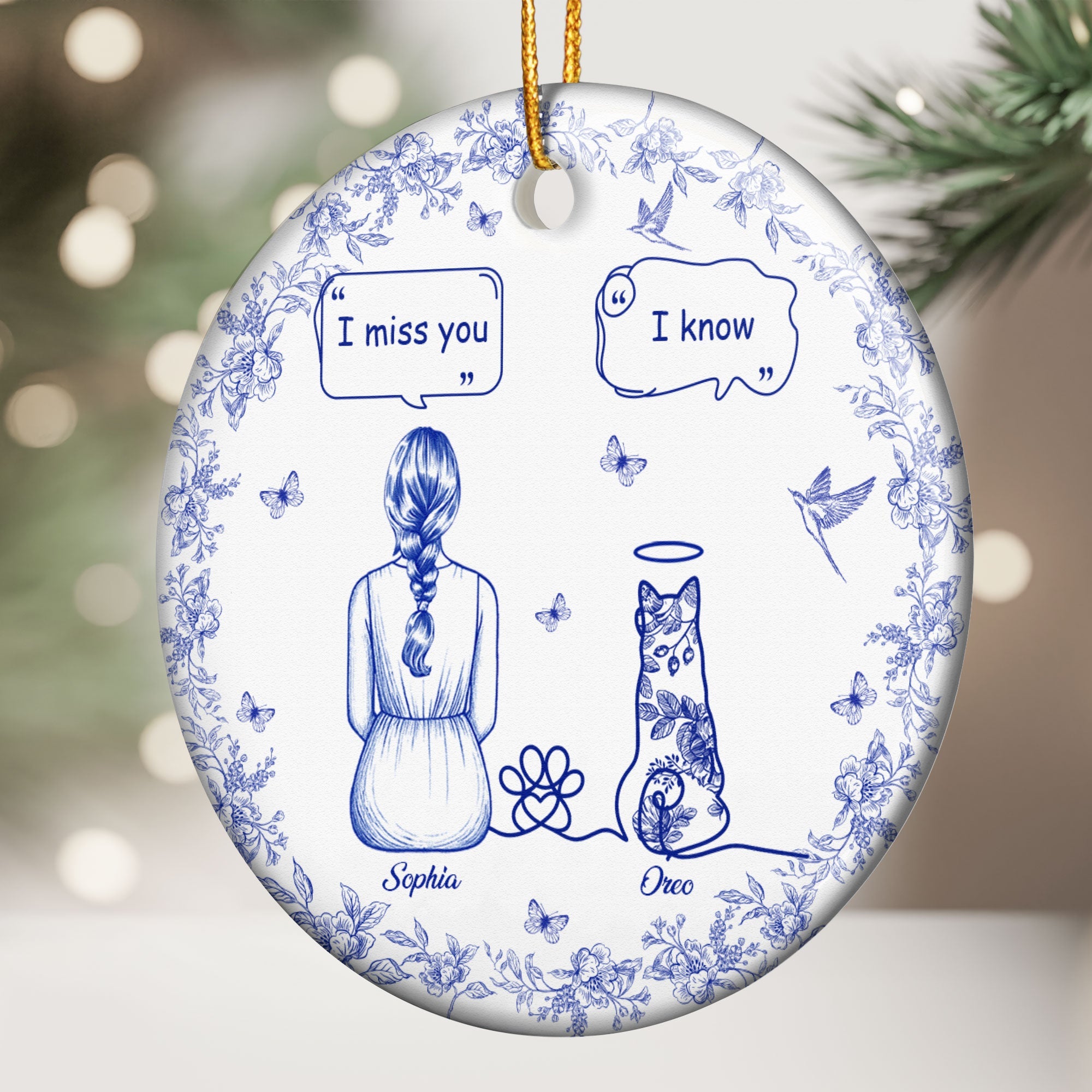 I Miss You Memorial Dog Cat Toile De Jouy Pet Loss - Personalized Ceramic Ornament