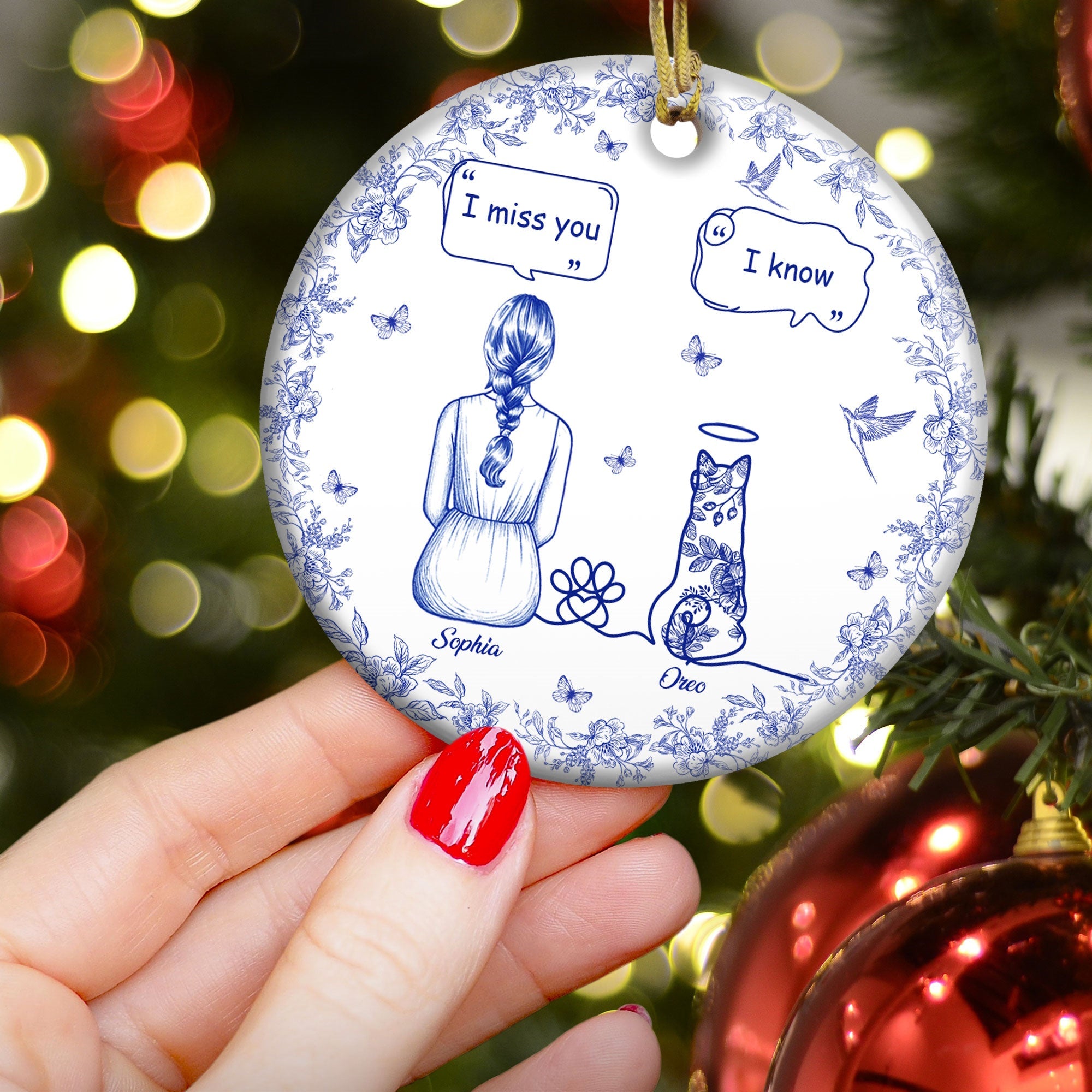 I Miss You Memorial Dog Cat Toile De Jouy Pet Loss - Personalized Ceramic Ornament