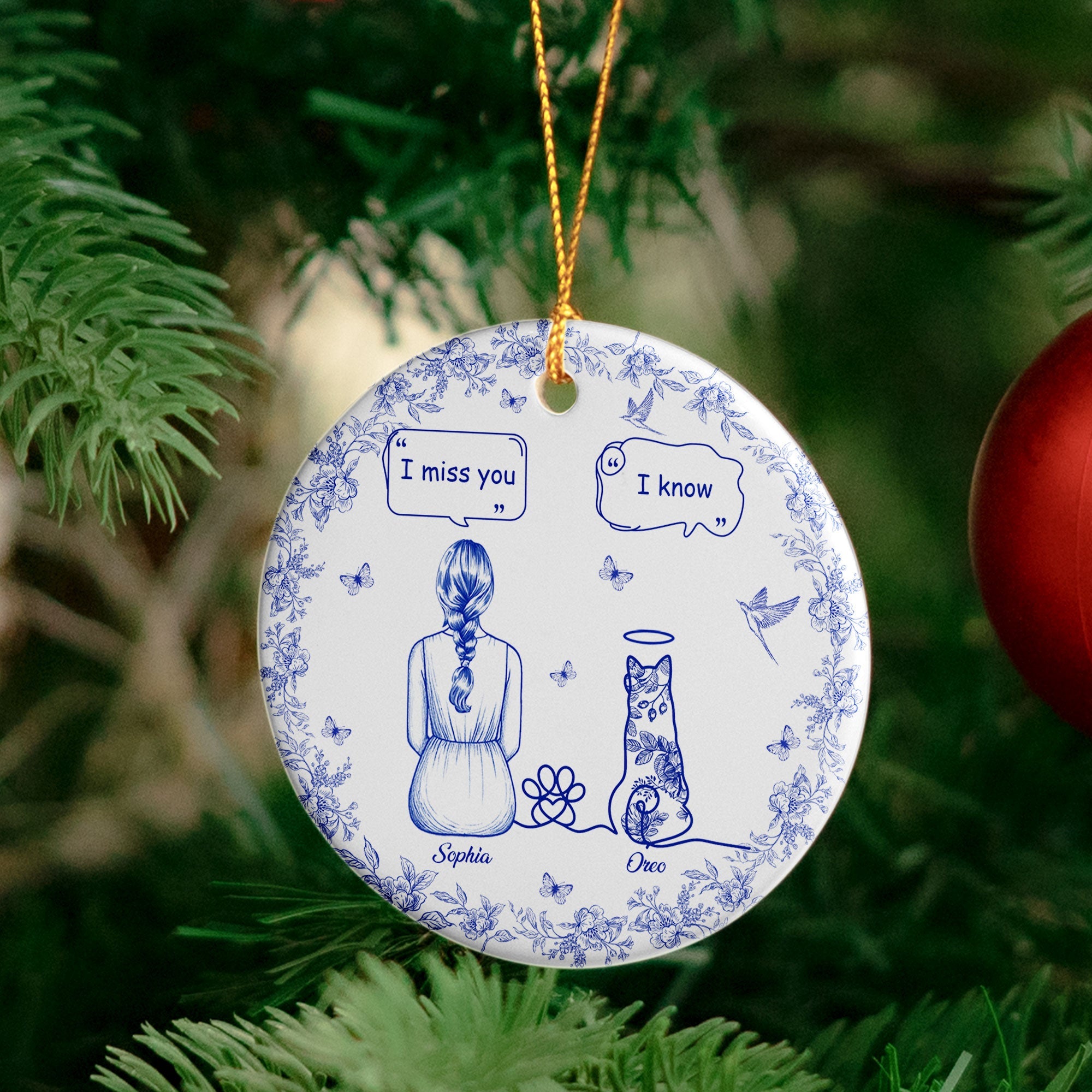 I Miss You Memorial Dog Cat Toile De Jouy Pet Loss - Personalized Ceramic Ornament