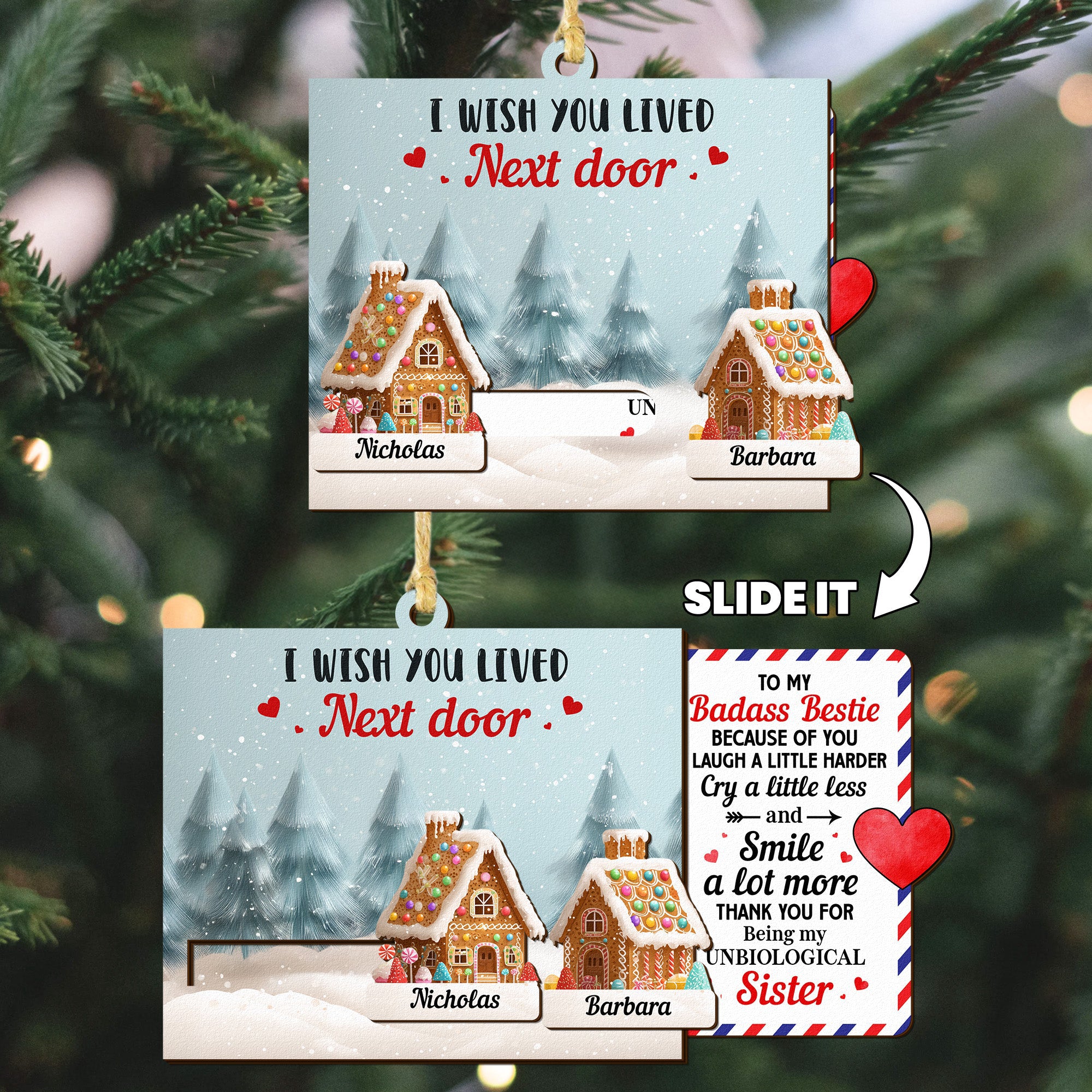 I Wish You Lived Next Door - Long Distance Gift - Personalized Wooden Slider Ornament