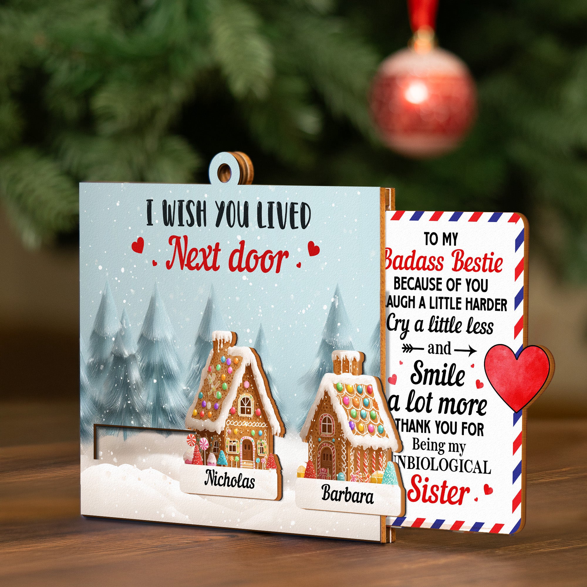 I Wish You Lived Next Door - Long Distance Gift - Personalized Wooden Slider Ornament