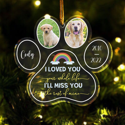 I'll Miss You The Rest Of Mine - Personalized Custom Paw-Shaped Acrylic Photo Ornament - Memorial, Sympathy Gift For Dog Lovers, Cat Lovers
