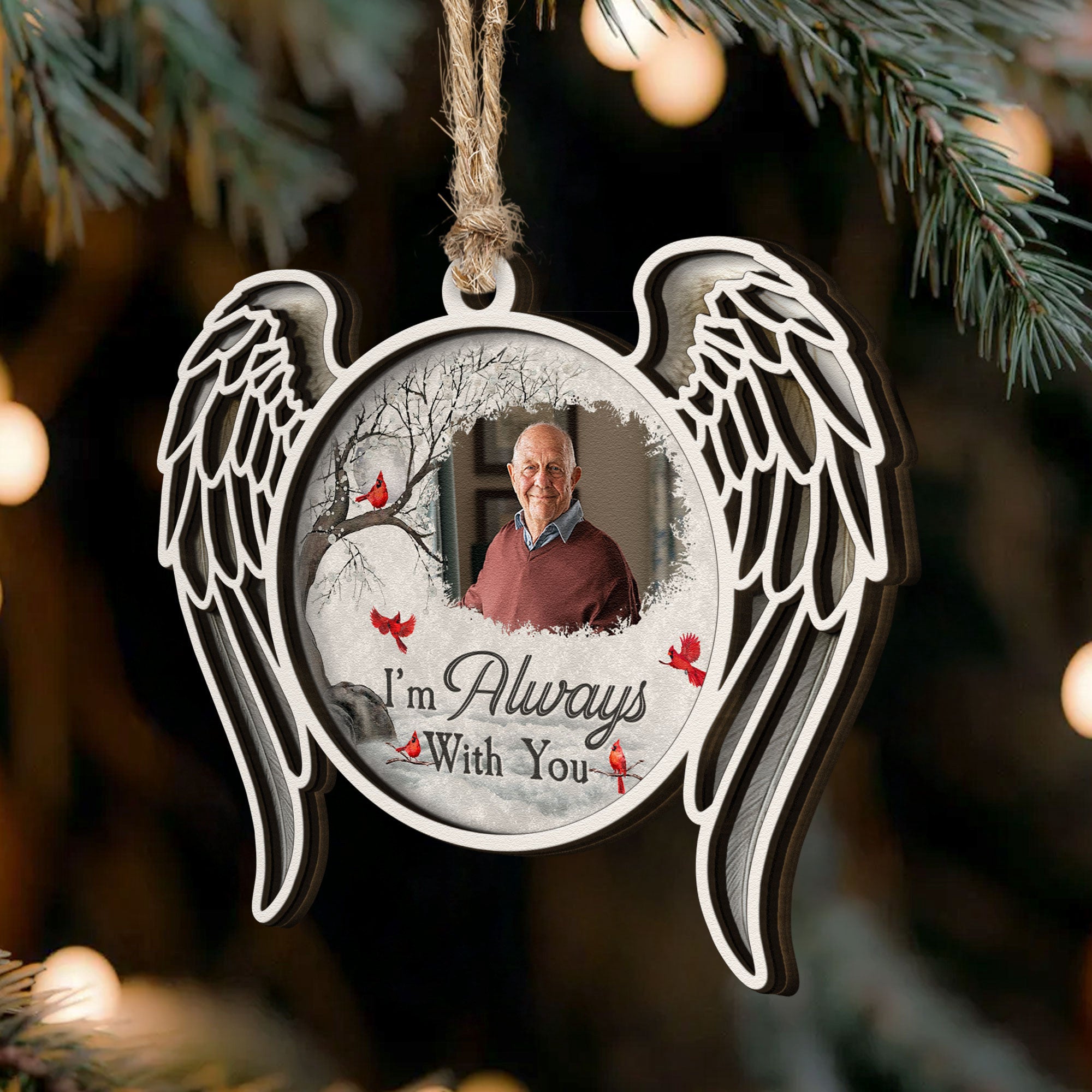I'm Always With You 2 Layers Christmas Ornament - Personalized Wooden Photo Ornament