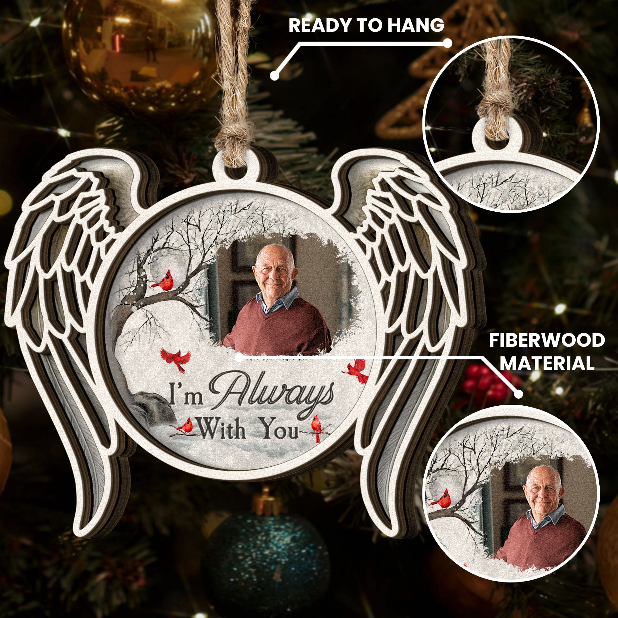 I'm Always With You 2 Layers Christmas Ornament - Personalized Wooden Photo Ornament